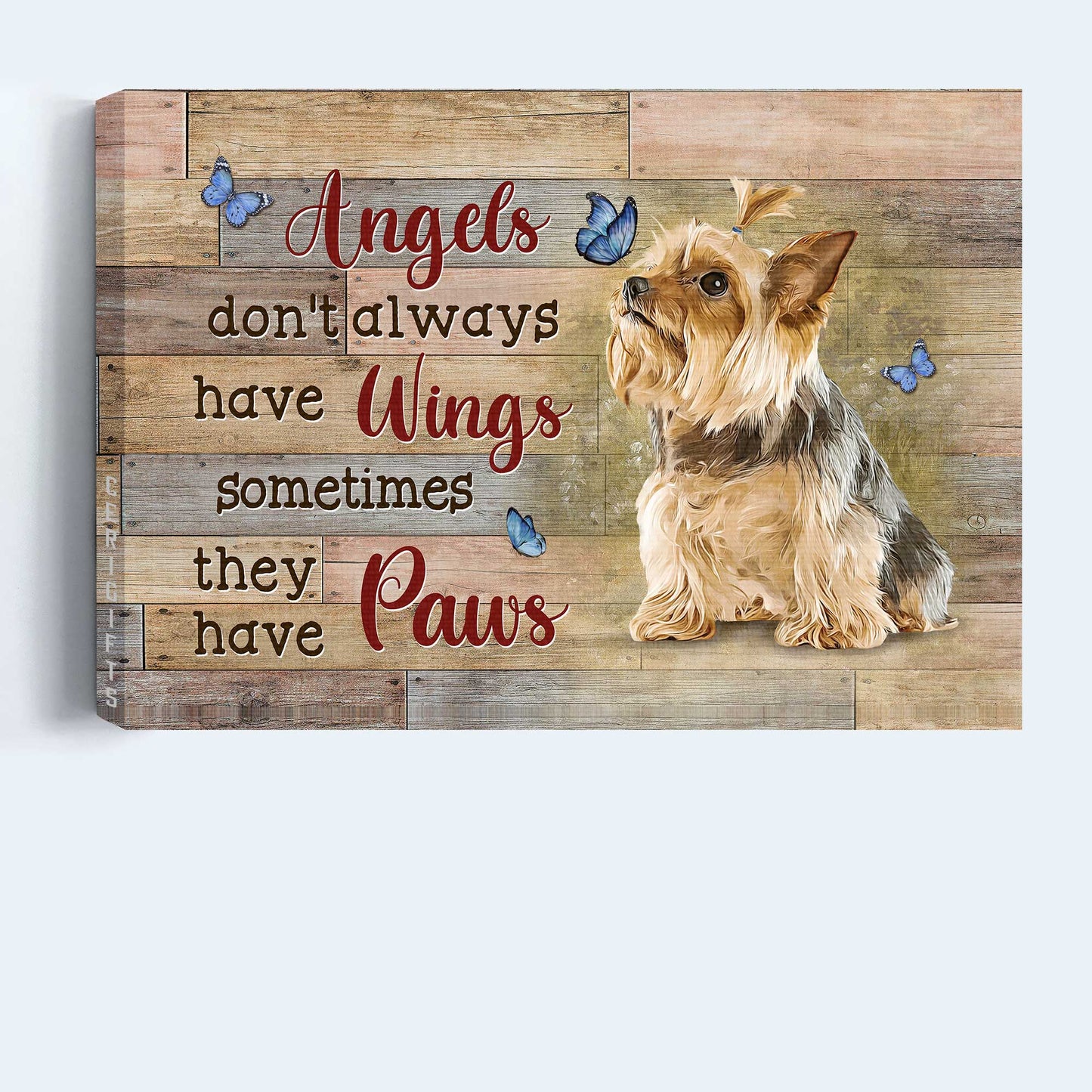 Memorial Landscape Canvas- Little Yorkshire Terrier, Blue butterfly- Gift for members family- Angels don't always have wings - Heaven Landscape Canvas Prints, Wall Art