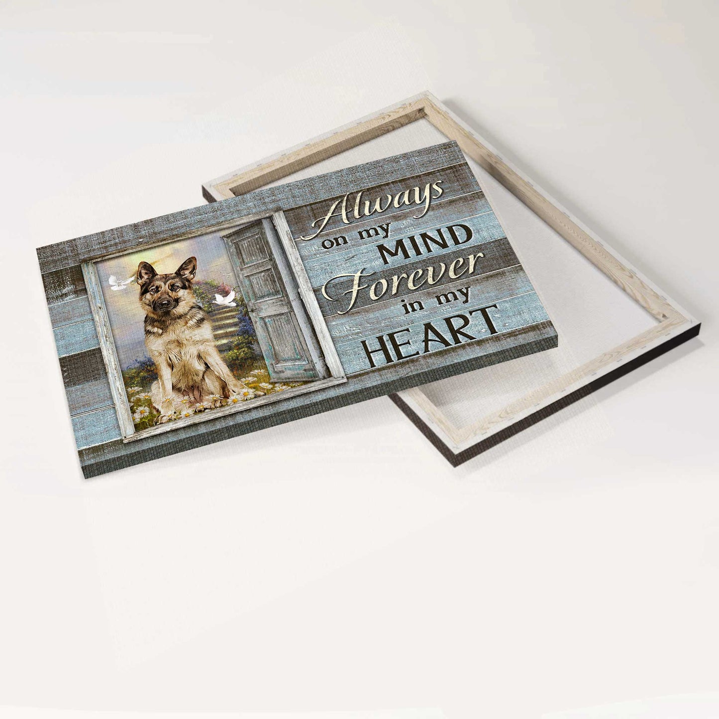 Memorial Landscape Canvas- Amazing German Shepherd Canvas, White Door, Old Door, Heaven Landscape Canvas- Gift For Members Family- Always On My Mind