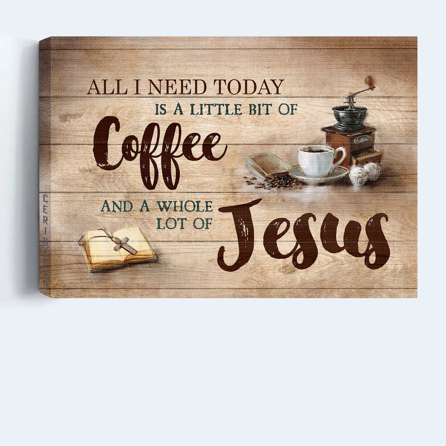 Jesus Landscape Canvas- Making coffee, Bible, Cross canvas- Gift for Christian- All I need today is a little of coffee and a whole lot of Jesus - Landscape Canvas Prints, Wall Art