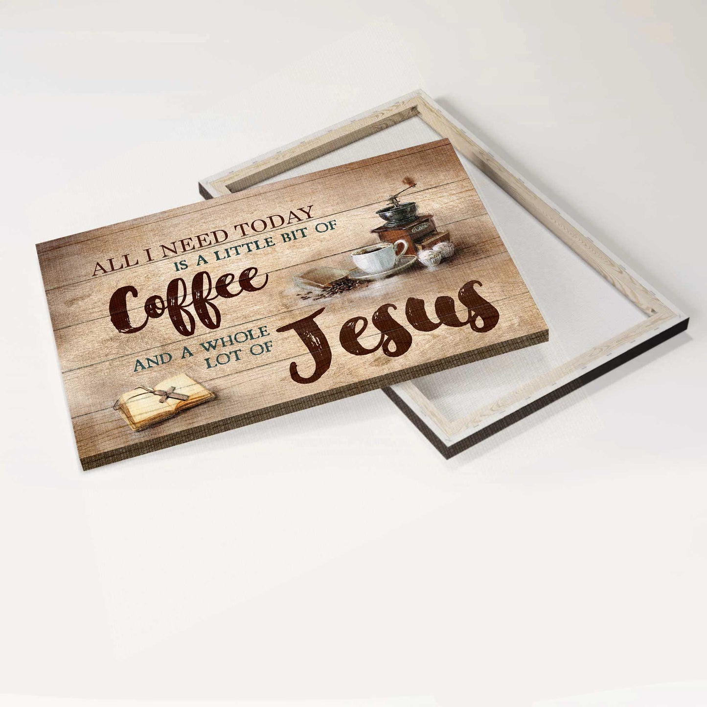 Jesus Landscape Canvas- Making coffee, Bible, Cross canvas- Gift for Christian- All I need today is a little of coffee and a whole lot of Jesus - Landscape Canvas Prints, Wall Art