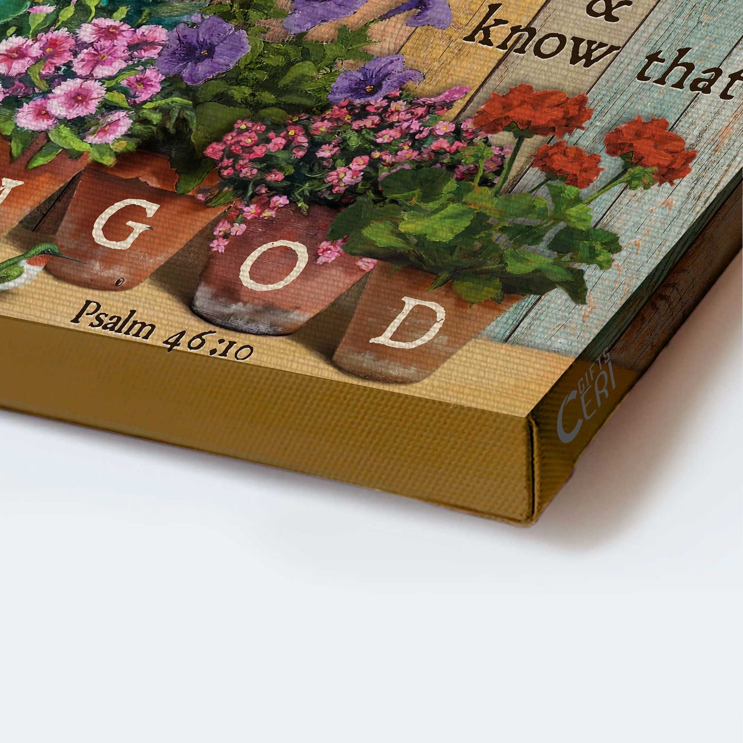 Jesus Landscape Canvas- Mexican petunia, Flower garden, Hummingbird canvas- Gift for Christian- Be still and know that I am God - Landscape Canvas Prints, Christian Wall Art