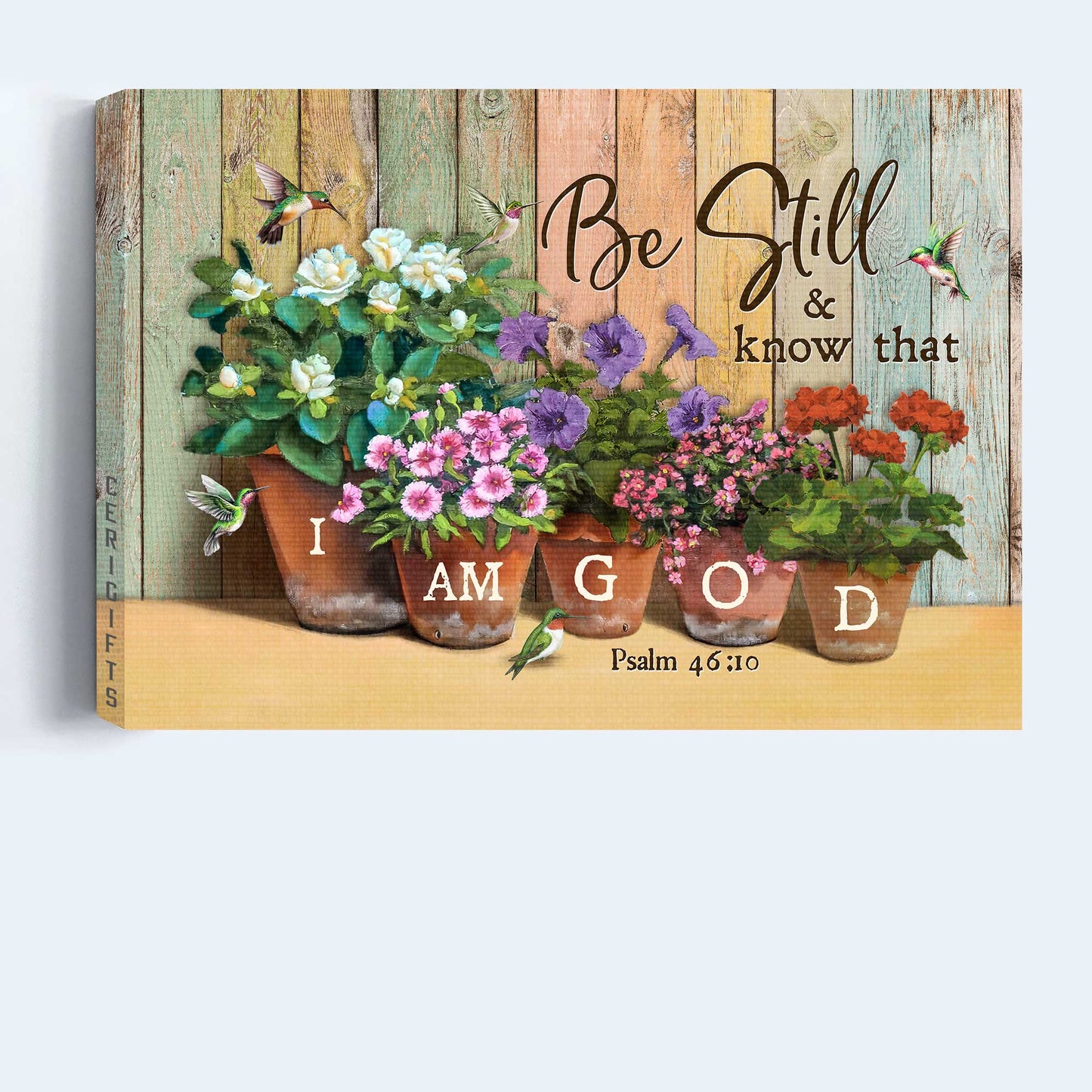 Jesus Landscape Canvas- Mexican petunia, Flower garden, Hummingbird canvas- Gift for Christian- Be still and know that I am God - Landscape Canvas Prints, Christian Wall Art