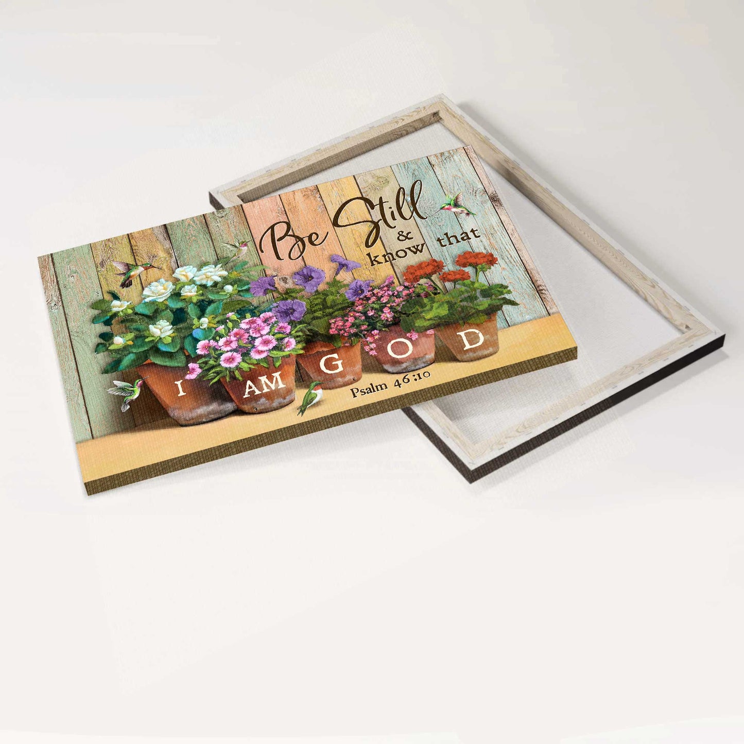 Jesus Landscape Canvas- Mexican petunia, Flower garden, Hummingbird canvas- Gift for Christian- Be still and know that I am God - Landscape Canvas Prints, Christian Wall Art