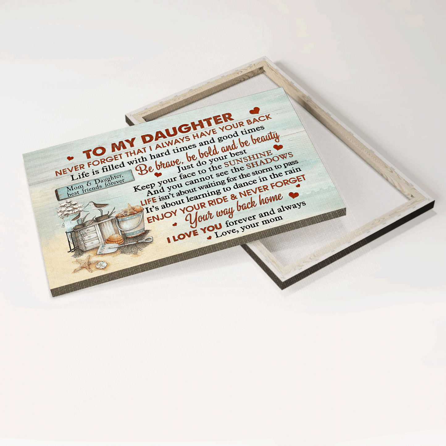 Gift for Daughter- Mom to daughter, Basket of seashell canvas- Be brave, be bold, be beauty - Family Landscape Canvas Prints, Wall Art