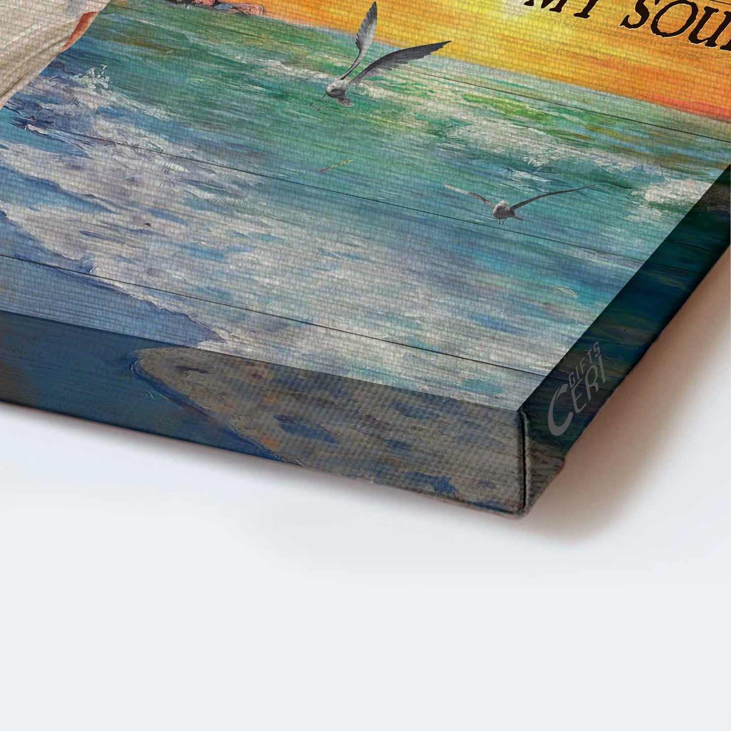 Jesus Landscape Canvas- Amazing Girl, Pretty Sunset, Blue Beach Landscape Canvas- Gift For Christian- A Day At The Beach Restores My Soul