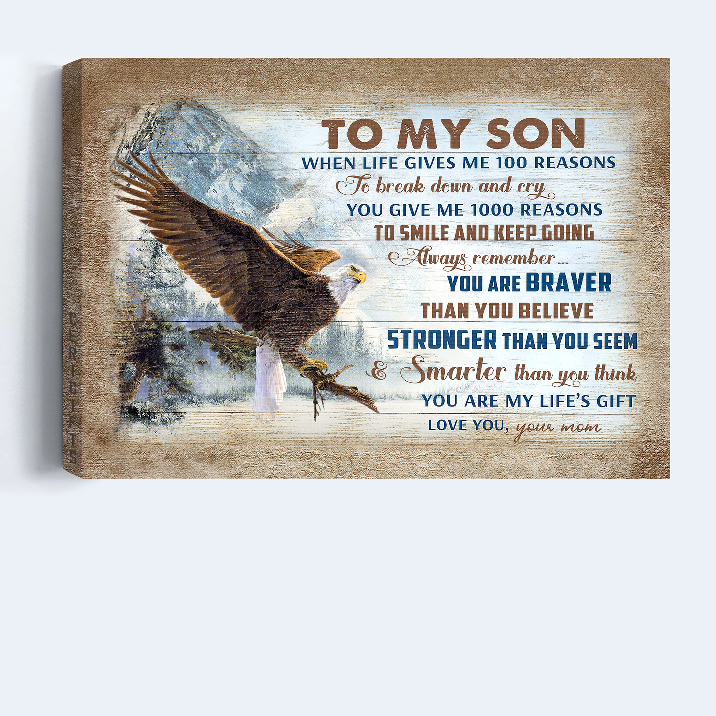 Gift to Son- Mom to son, Eagle, Snow mountain, You are my life's gift - Family Landscape Canvas Prints, Wall Art