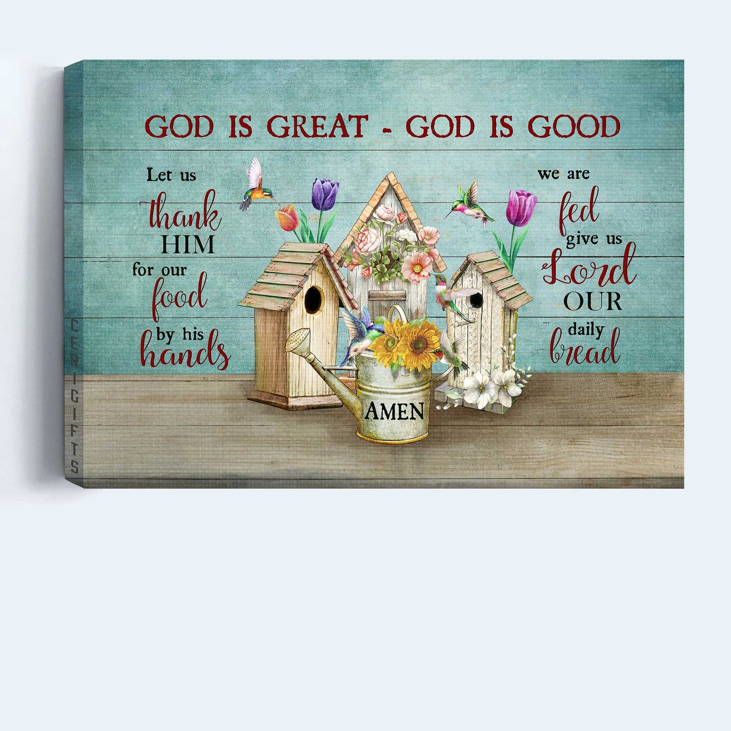 Jesus Landscape Canvas- Nest, Colorful Flower, Hummingbirds canvas- Gift for Christian- God is great, God is good - Landscape Canvas Prints, Wall Art