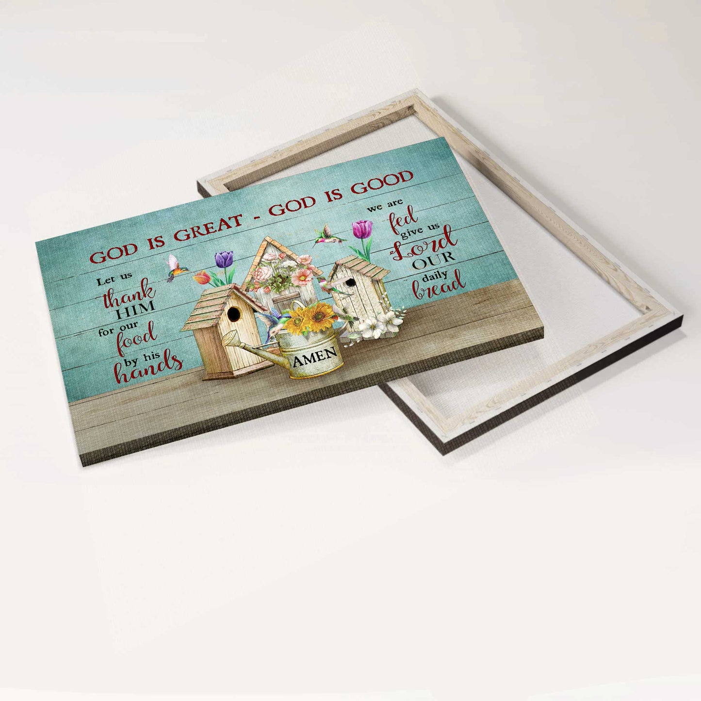 Jesus Landscape Canvas- Nest, Colorful Flower, Hummingbirds canvas- Gift for Christian- God is great, God is good - Landscape Canvas Prints, Wall Art