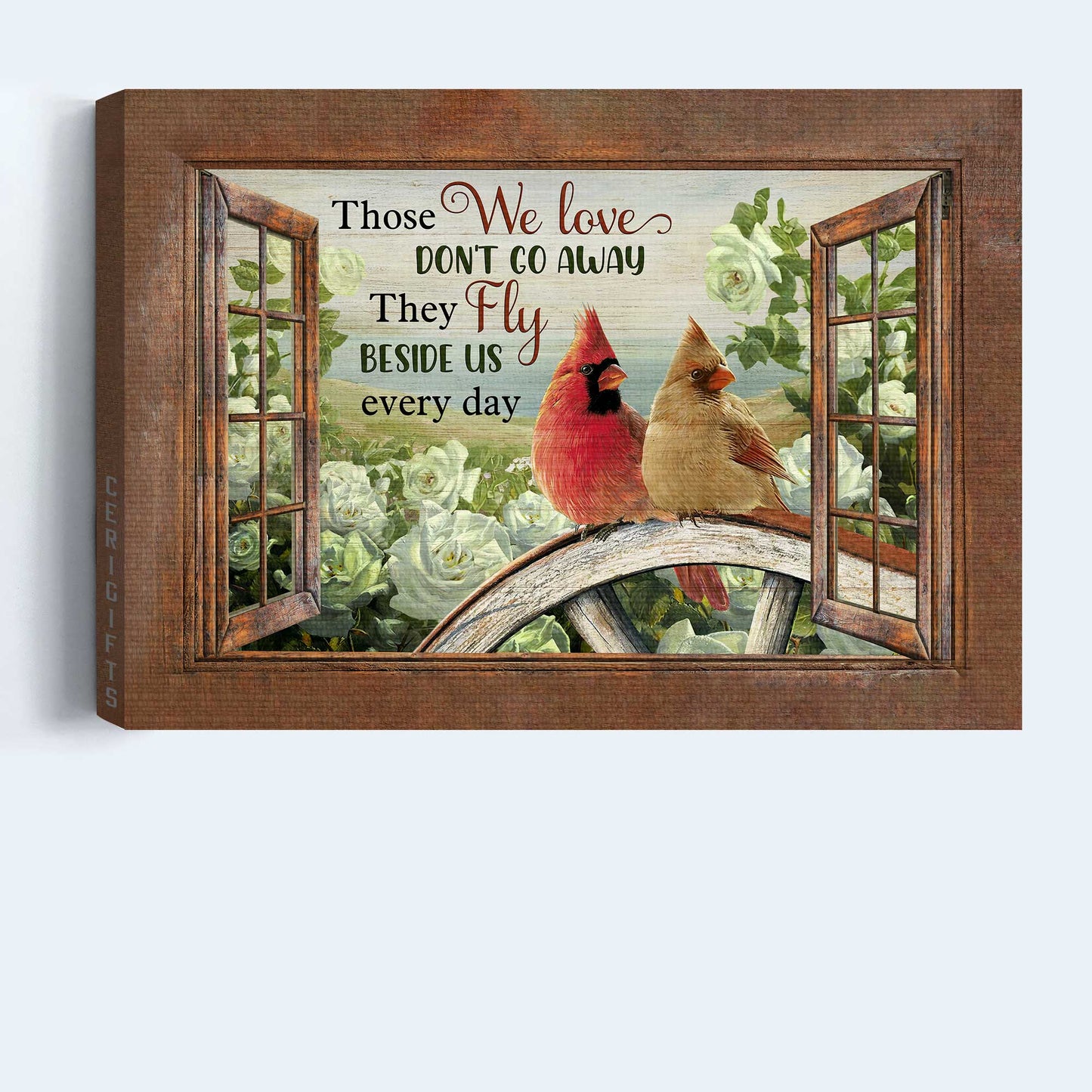 Memorial Landscape Canvas- Northern cardinal, White rose, Window frame- Gift for Christian- Those we love don't go away - Heaven Landscape Canvas Prints, Wall Art