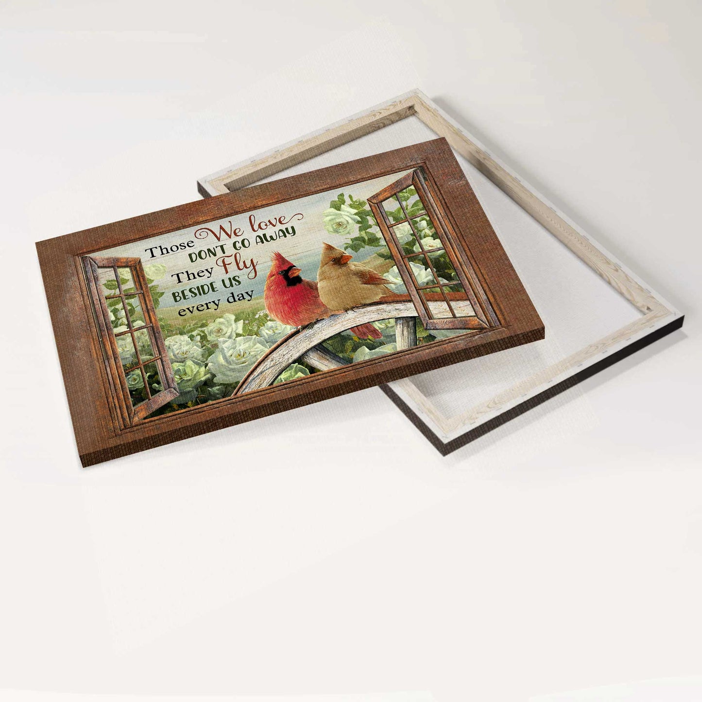 Memorial Landscape Canvas- Northern cardinal, White rose, Window frame- Gift for Christian- Those we love don't go away - Heaven Landscape Canvas Prints, Wall Art