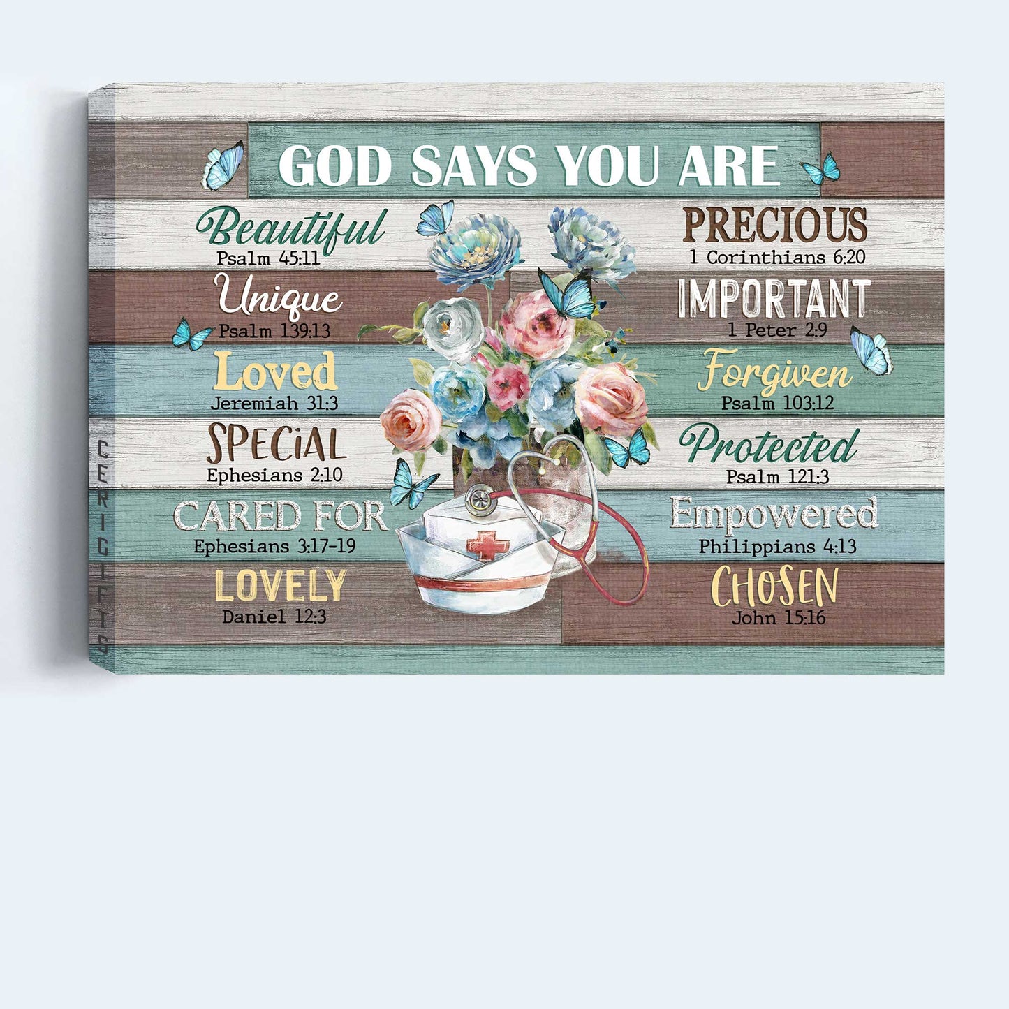 Jesus Landscape Canvas- Nurse's cap, Butterfly, Flower vase, God says you are canvas- Gift for Christian - Landscape Canvas Prints, Wall Art