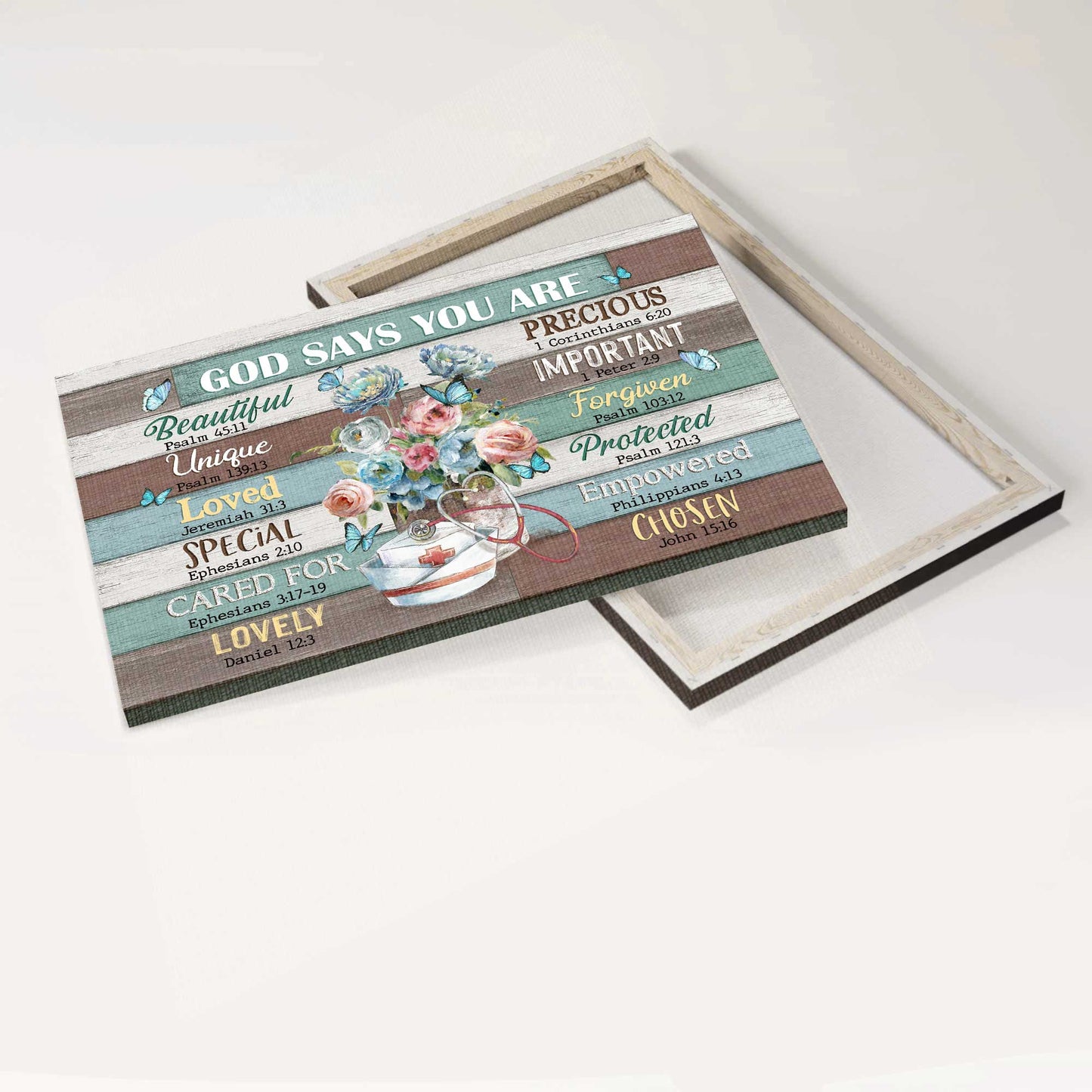 Jesus Landscape Canvas- Nurse's cap, Butterfly, Flower vase, God says you are canvas- Gift for Christian - Landscape Canvas Prints, Wall Art