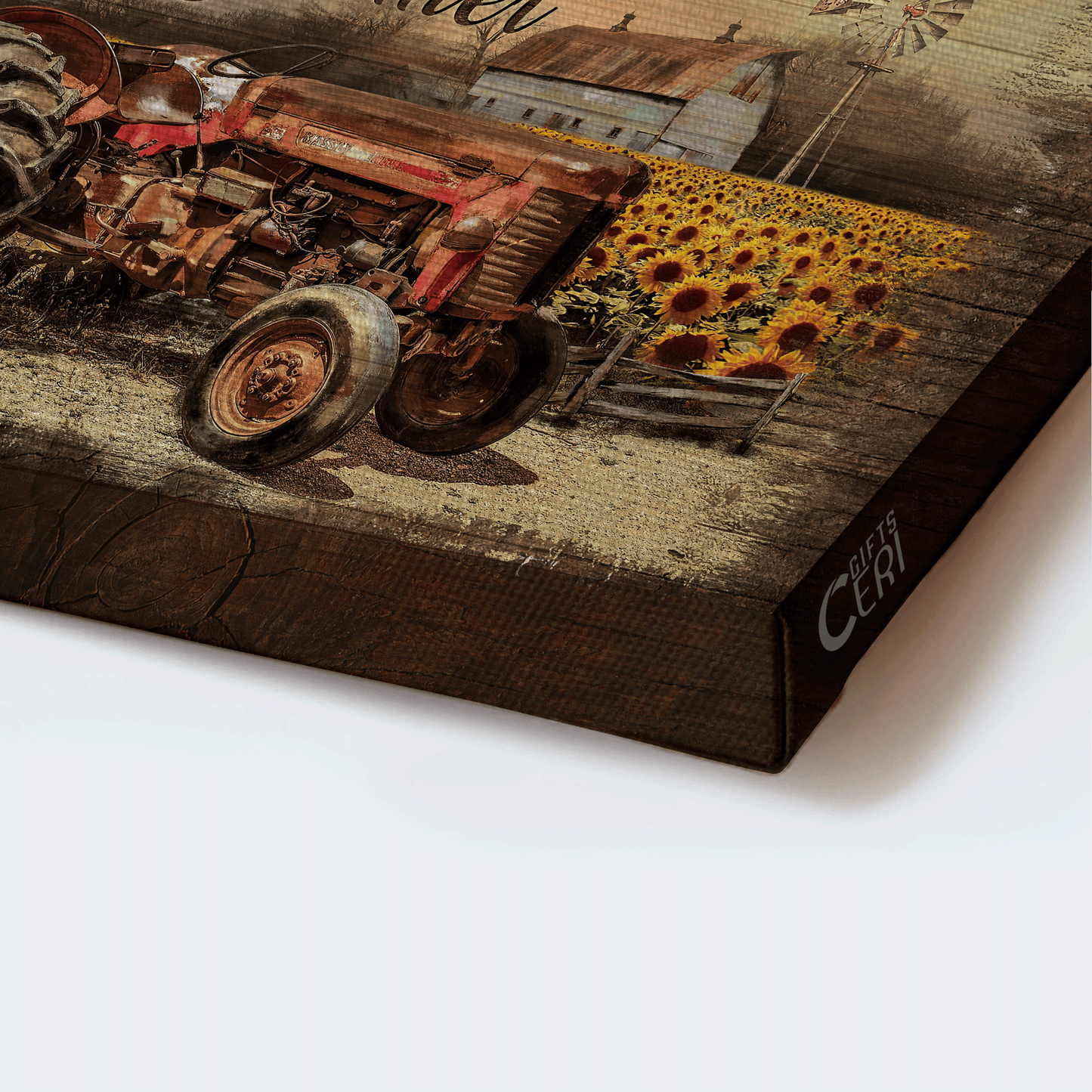 Farm Landscape Canvas - Old red truck, Sunflower field, Old barn Painting Landscape Canvas - Gift For Farmer - God need a caretaker so he made a farmer Landscape Canvas