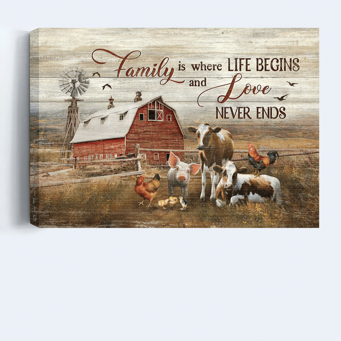 Family Landscape Canvas - Peace farm, Old barn, Dairy cow Landscape Canvas - Gift For Family member - Family is where life begins Landscape Canvas