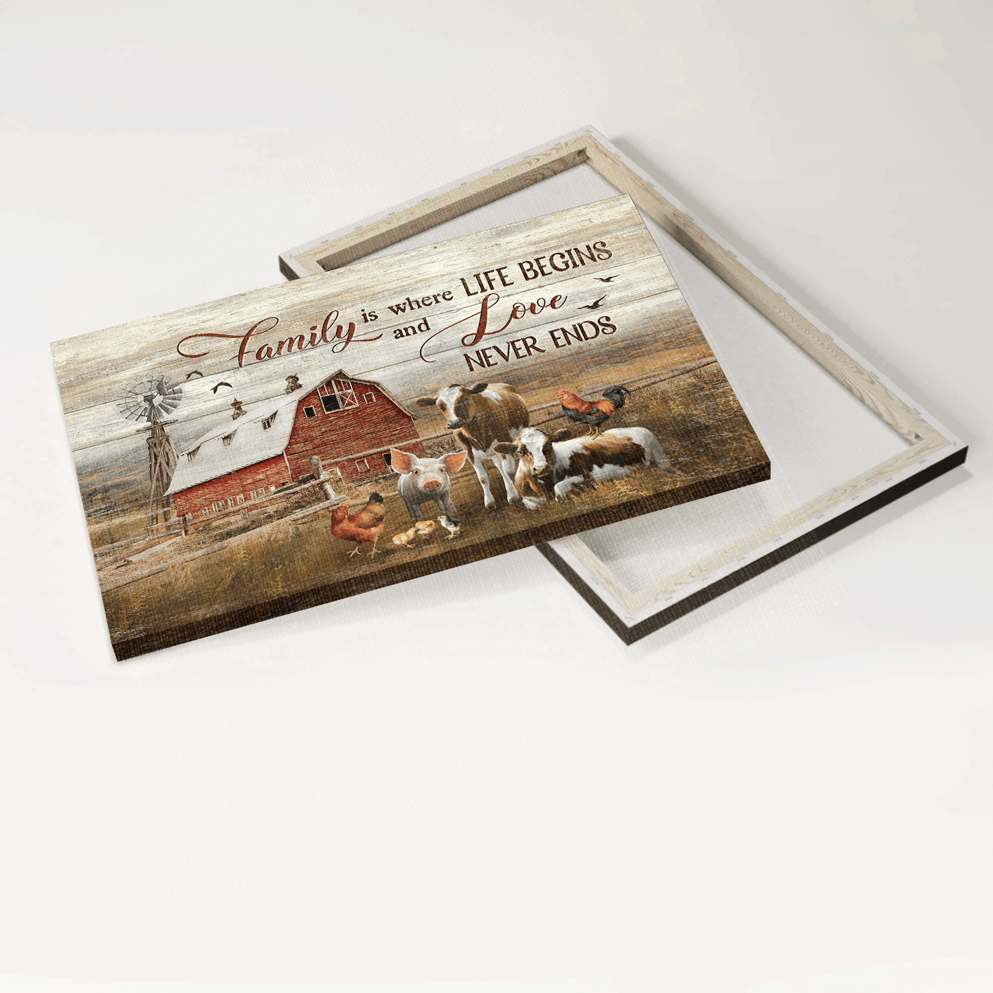 Family Landscape Canvas - Peace farm, Old barn, Dairy cow Landscape Canvas - Gift For Family member - Family is where life begins Landscape Canvas