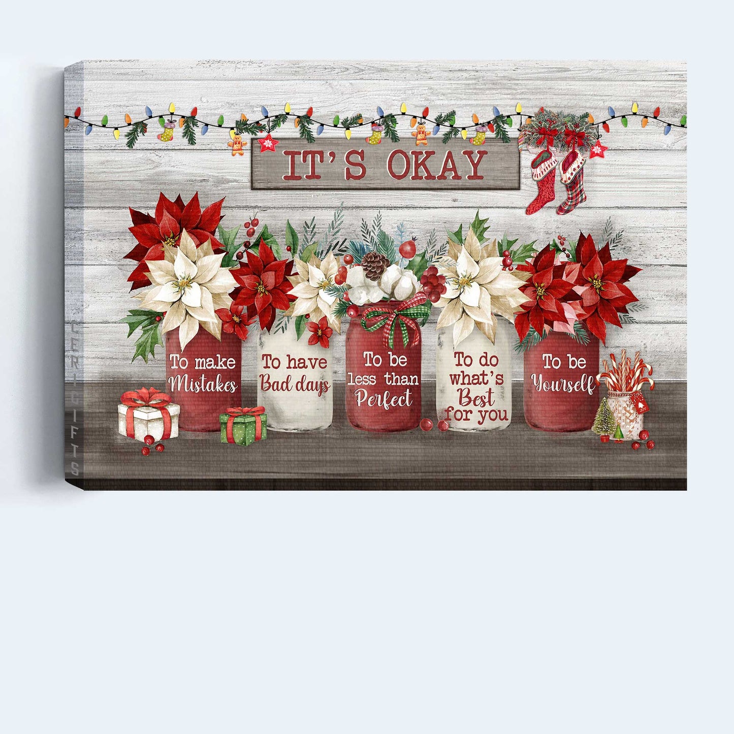 Jesus Landscape Canvas- Poinsettia flower, Christmas, It's okay canvas- Gift for Christian - Landscape Canvas Prints, Wall Art