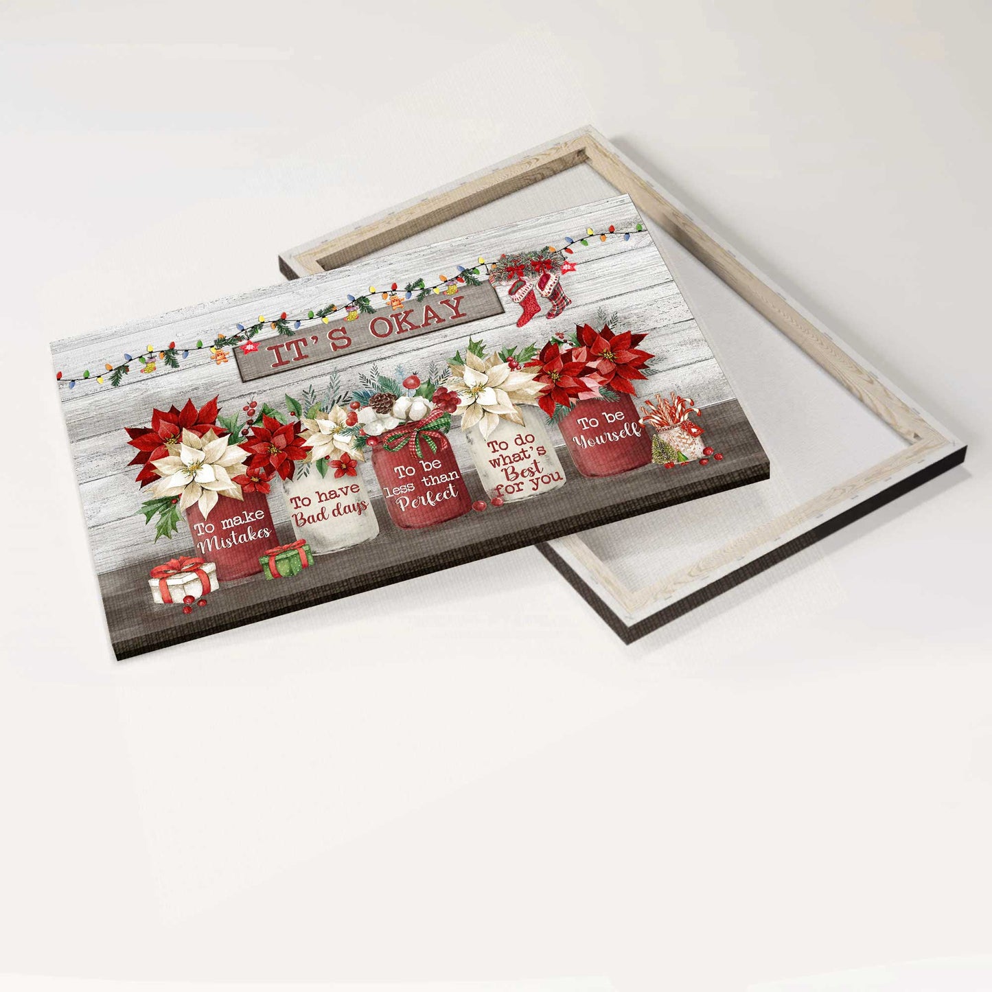 Jesus Landscape Canvas- Poinsettia flower, Christmas, It's okay canvas- Gift for Christian - Landscape Canvas Prints, Wall Art