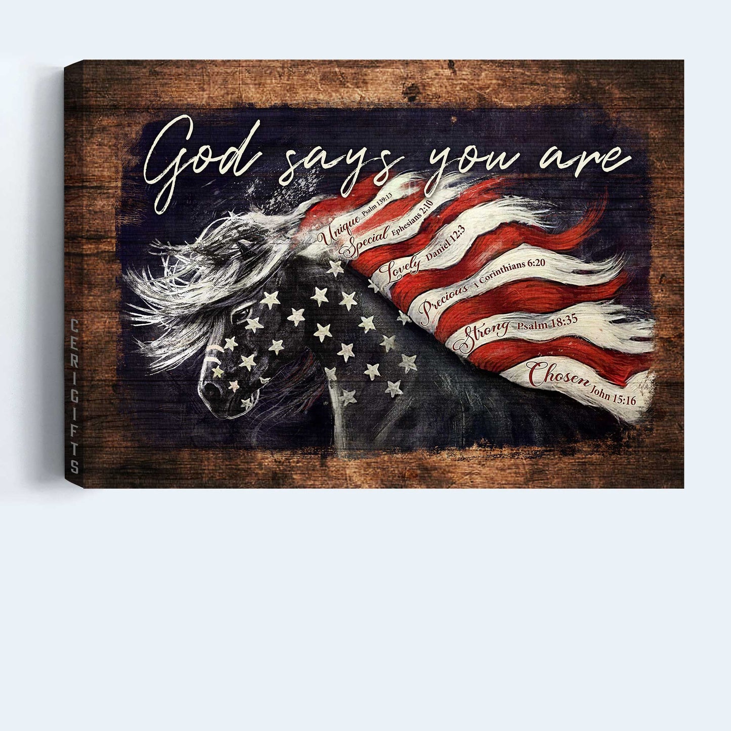 Jesus Landscape Canvas- Amazing Horse, America Flag Landscape Canvas- Gift For Christian- God Says You Are Canvas