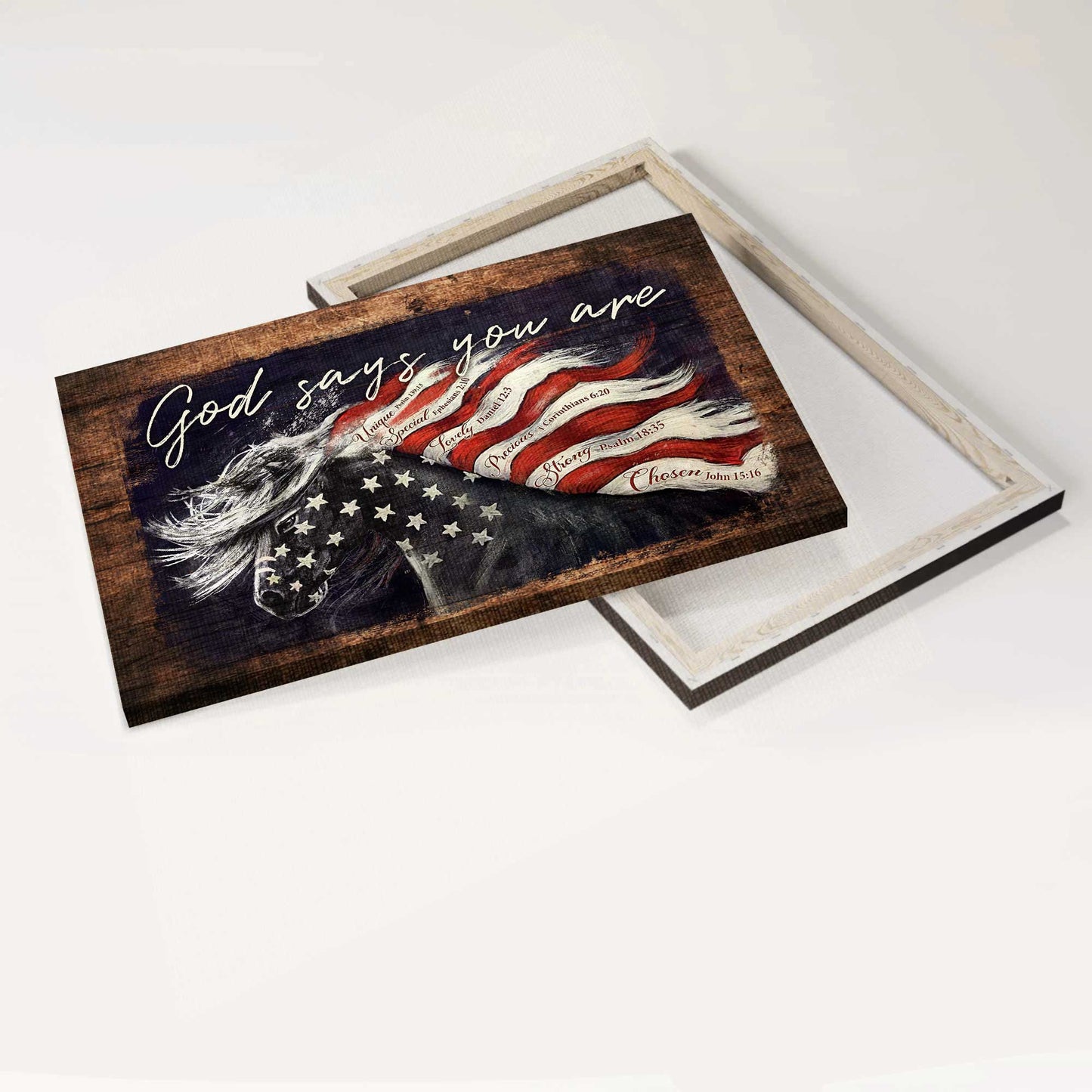 Jesus Landscape Canvas- Amazing Horse, America Flag Landscape Canvas- Gift For Christian- God Says You Are Canvas