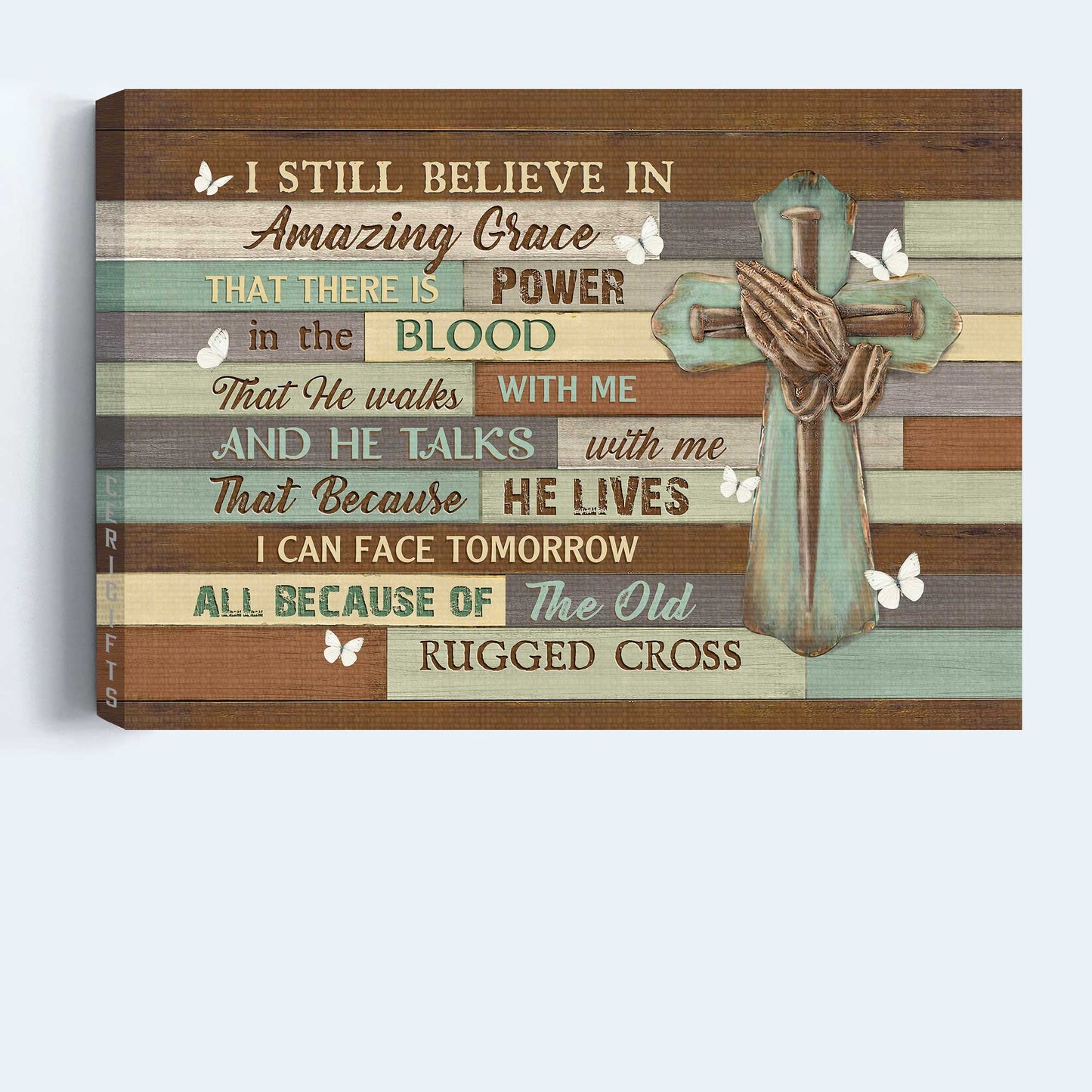 Jesus Landscape Canvas- Praying hands, Nail Cross, White butterfly- Gift for Christian- I still believe in amazing grace -  Landscape Canvas Prints, Wall Art