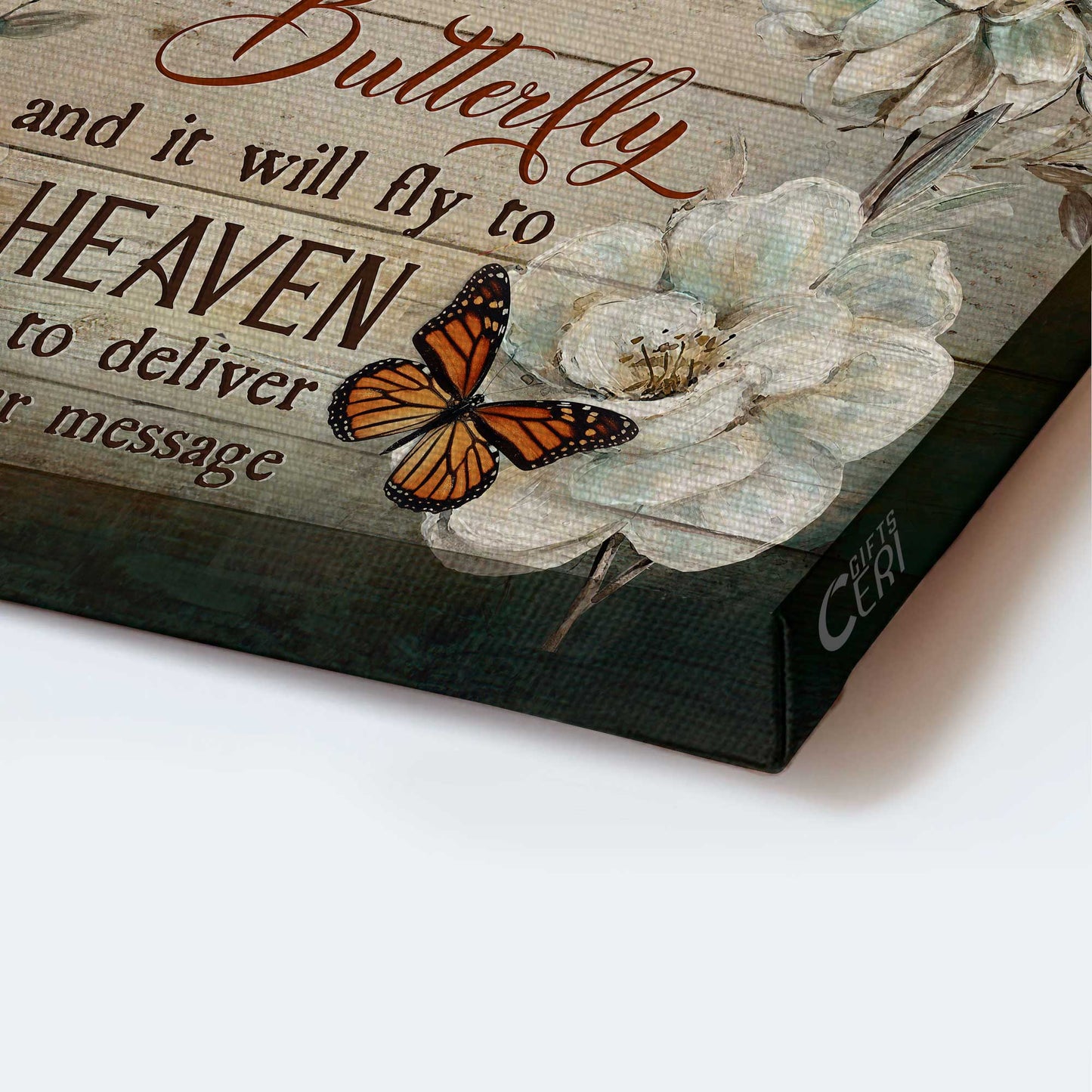 Memorial Landscape Canvas- Pretty camellia, Monarch butterfly- Gift for members family- Whisper I love you to a butterfly - Heaven Landscape Canvas Prints, Wall Art
