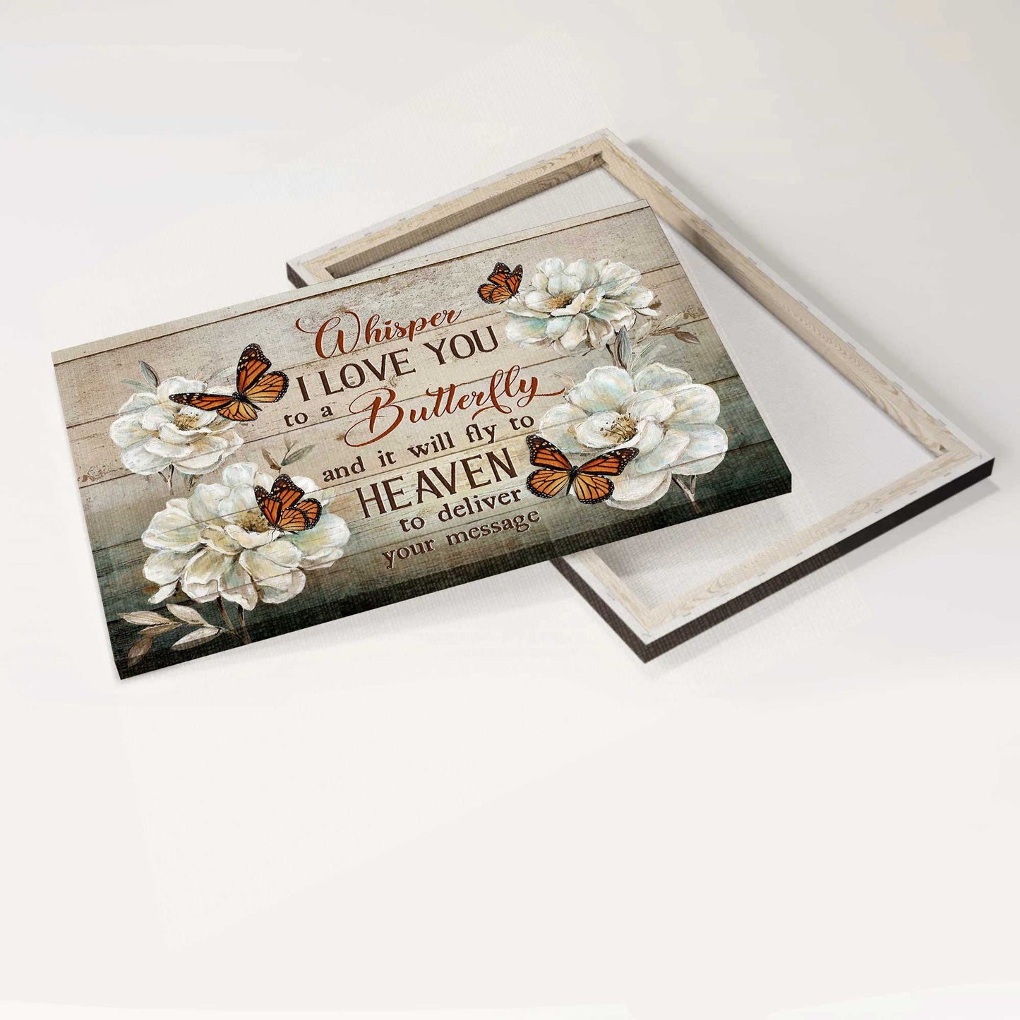 Memorial Landscape Canvas- Pretty camellia, Monarch butterfly- Gift for members family- Whisper I love you to a butterfly - Heaven Landscape Canvas Prints, Wall Art