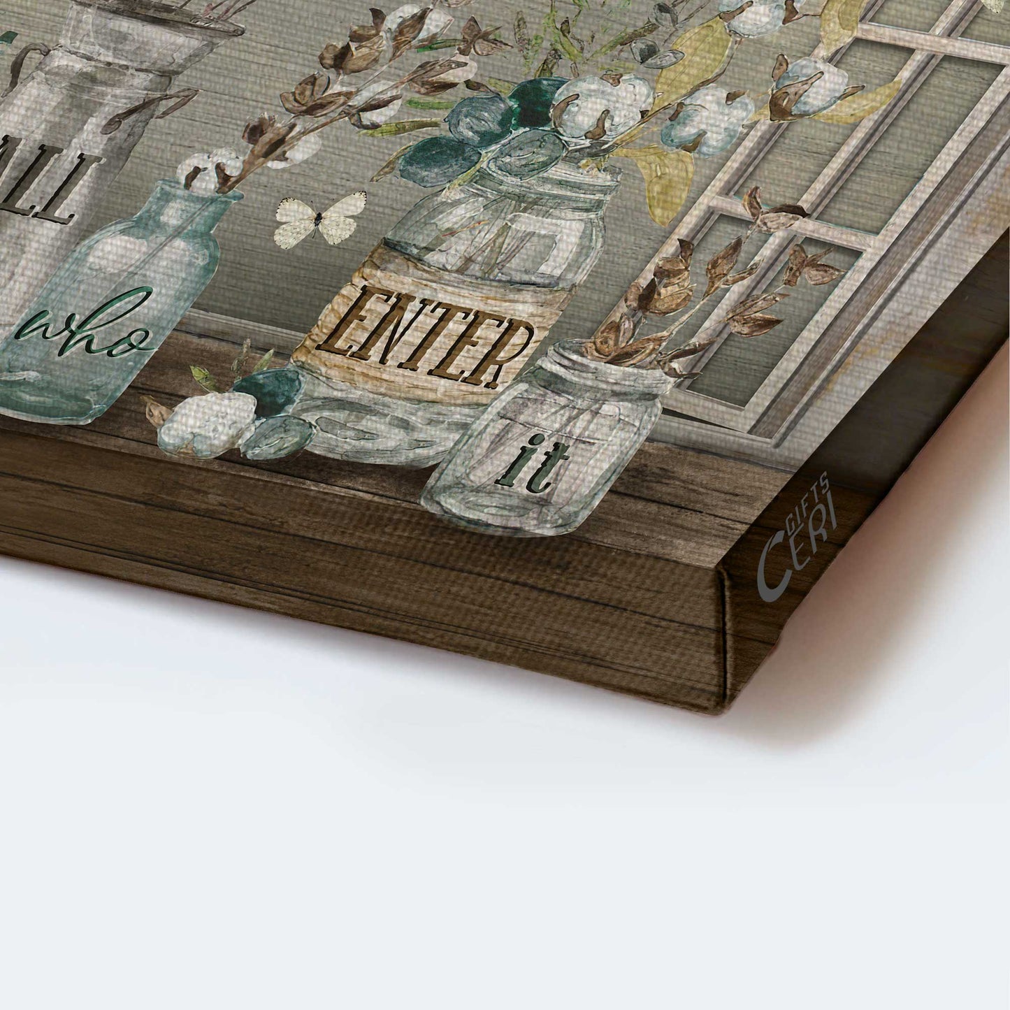 Jesus Landscape Canvas- Pretty cotton flower, Crystal vase, White butterfly canvas- Gift for Christian- Bless this home - Landscape Canvas Prints, Christian Wall Art