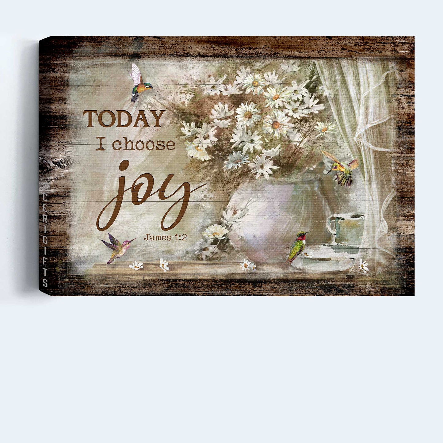 Jesus Landscape Canvas- Pretty daisy vase, awesome hummingbird, Verse of the day- Gift for Christian- Today I choose joy - Landscape Canvas Prints, Christian Wall Art