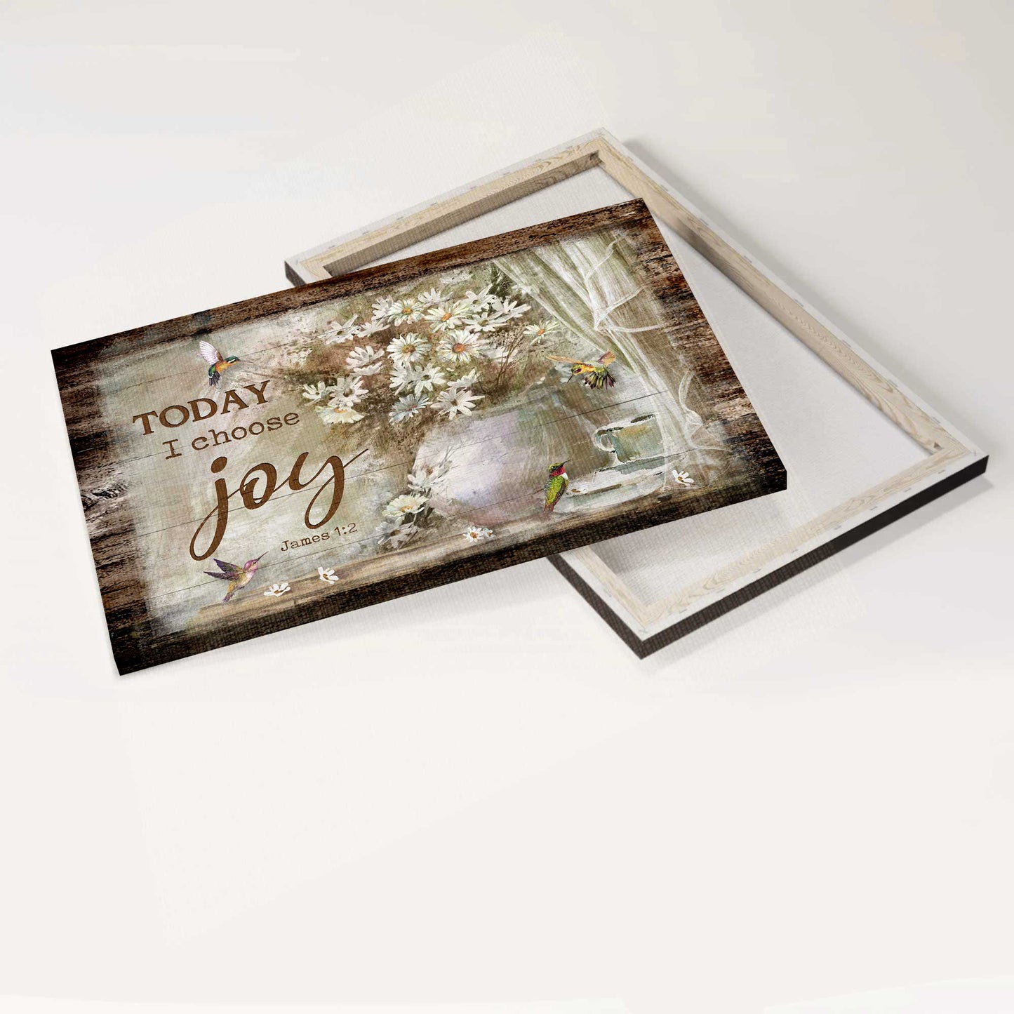 Jesus Landscape Canvas- Pretty daisy vase, awesome hummingbird, Verse of the day- Gift for Christian- Today I choose joy - Landscape Canvas Prints, Christian Wall Art
