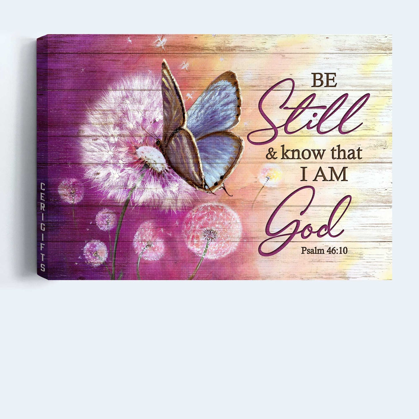 Jesus Landscape Canvas- Pretty dandelion, Lovely butterfly, Bible verse- Gift for Christian- Be still and know that I am God - Landscape Canvas Prints, Christian Wall Art