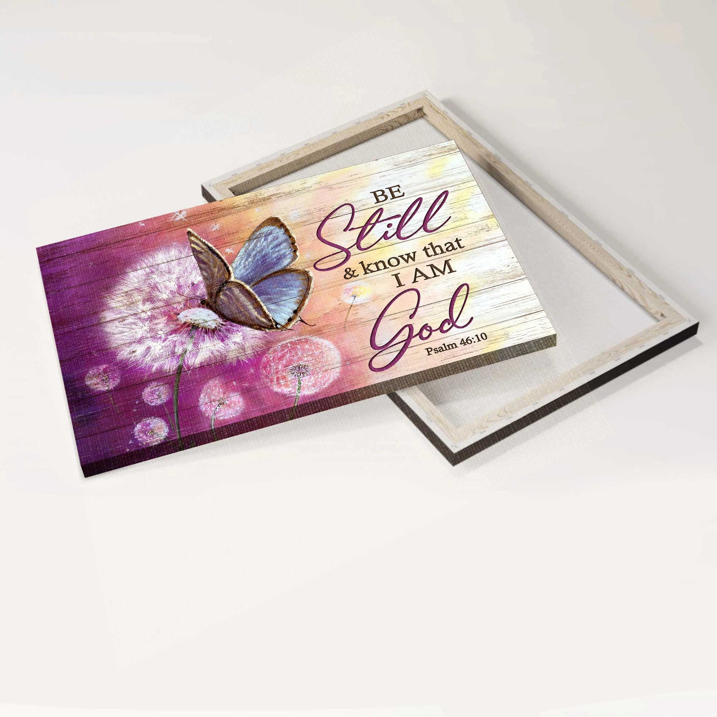 Jesus Landscape Canvas- Pretty dandelion, Lovely butterfly, Bible verse- Gift for Christian- Be still and know that I am God - Landscape Canvas Prints, Christian Wall Art