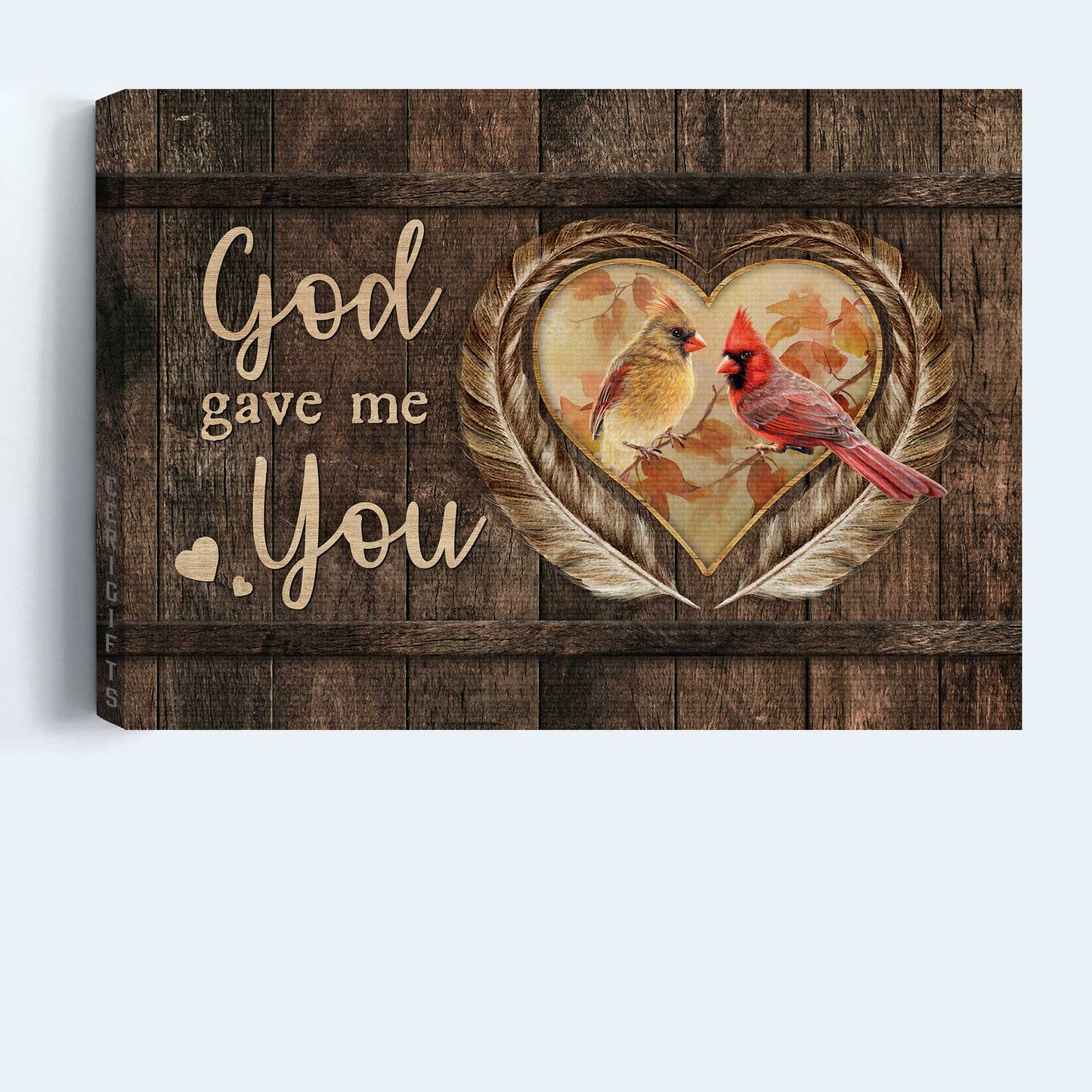 Jesus Landscape Canvas- Pretty feathers, Sweet heart, Cardinal painting - Gift for Christian- God gave me you - Landscape Canvas Prints, Christian Wall Art