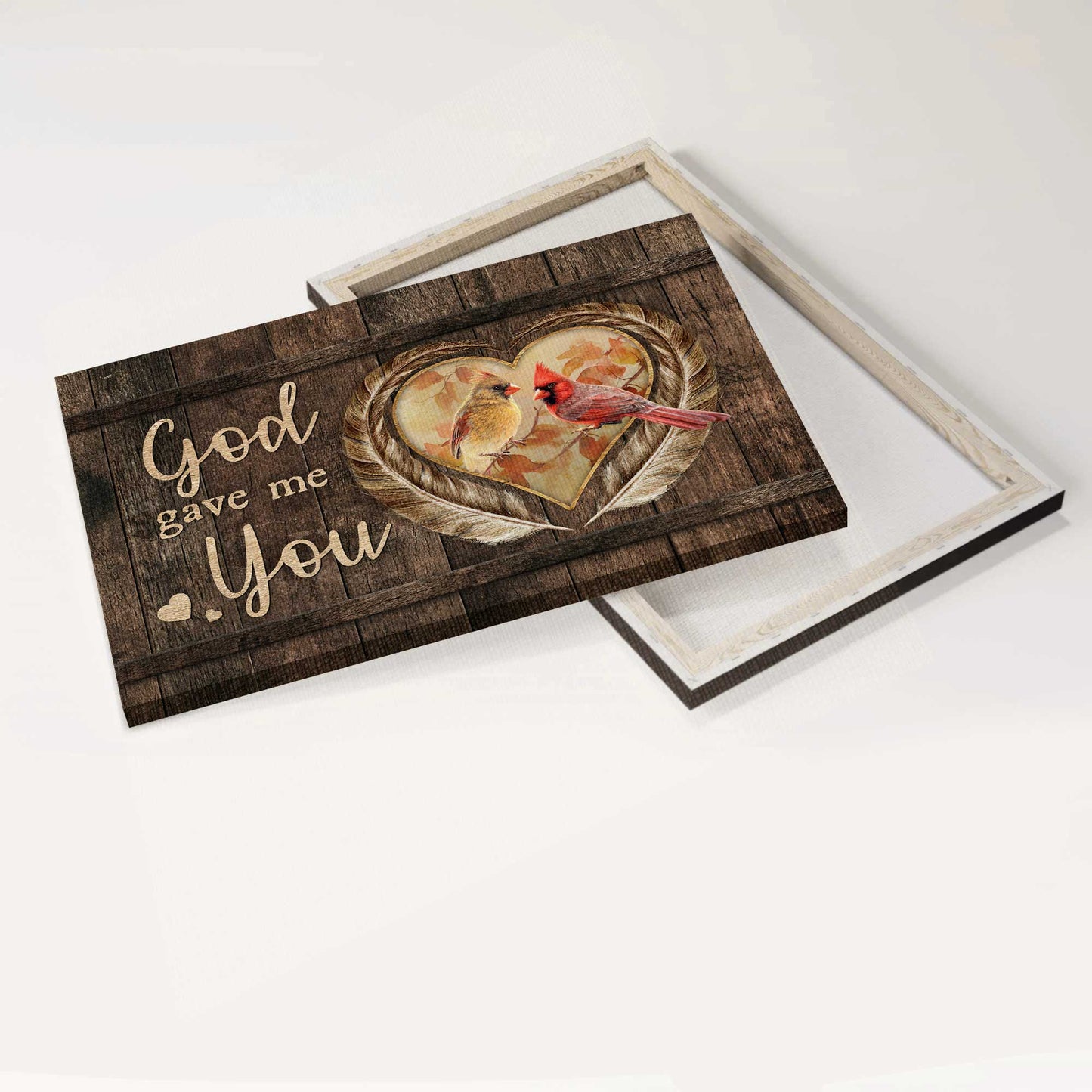 Jesus Landscape Canvas- Pretty feathers, Sweet heart, Cardinal painting - Gift for Christian- God gave me you - Landscape Canvas Prints, Christian Wall Art