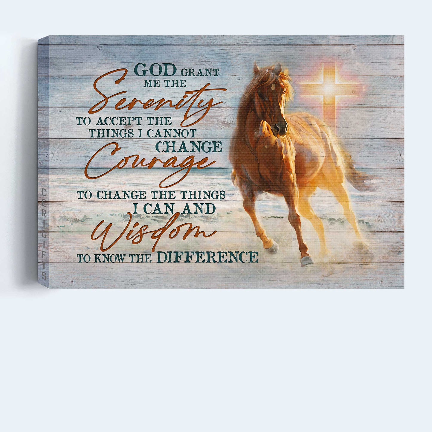 Jesus Landscape Canvas- Pretty horse drawing, Beach painting, Cross Light- Gift for Christian- God grant me the serenity - Landscape Canvas Prints, Christian Wall Art