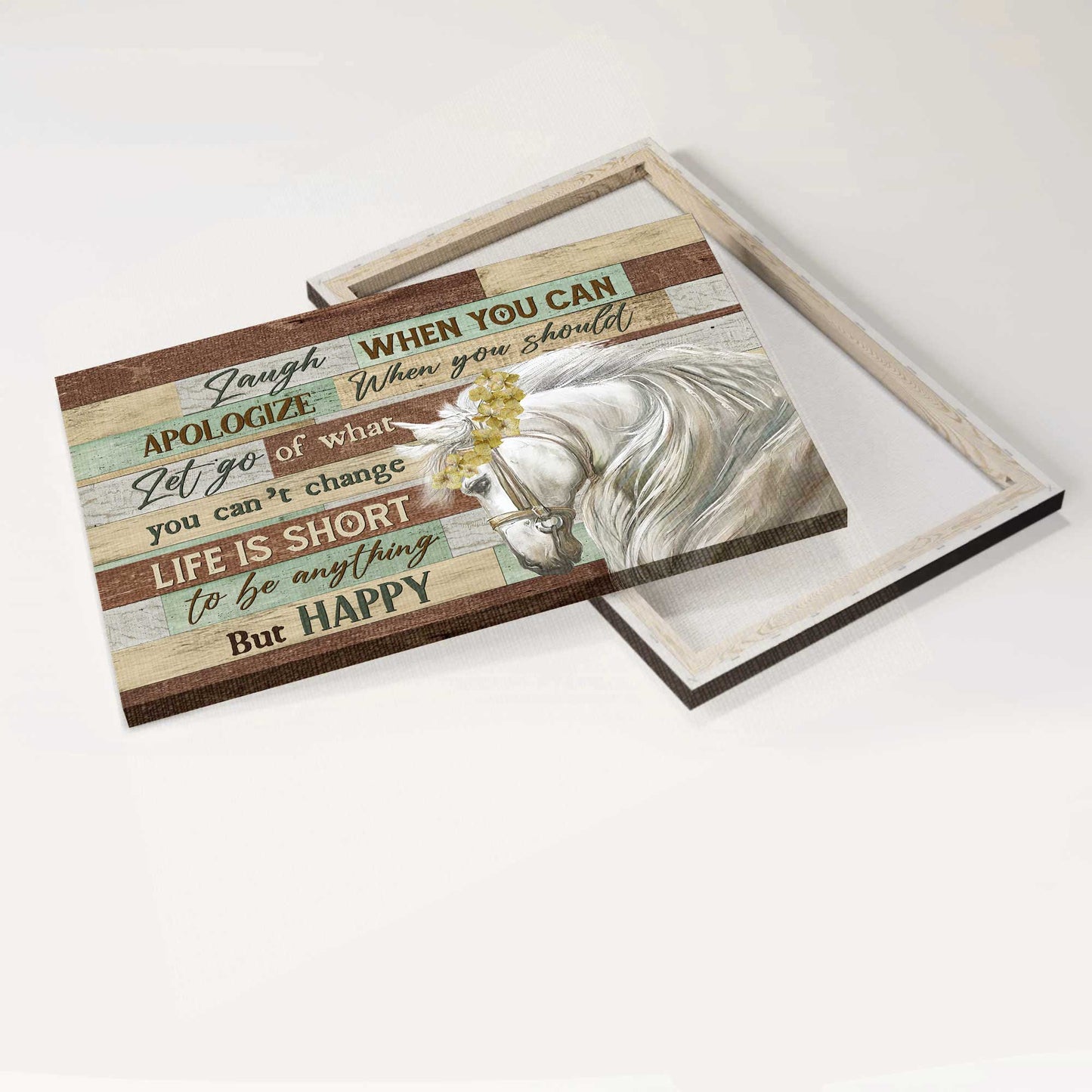 Jesus Landscape Canvas- Pretty horse, Sunflower wreath, White horse- Gift for Christian- Laugh when you can - Landscape Canvas Prints, Christian Wall Art