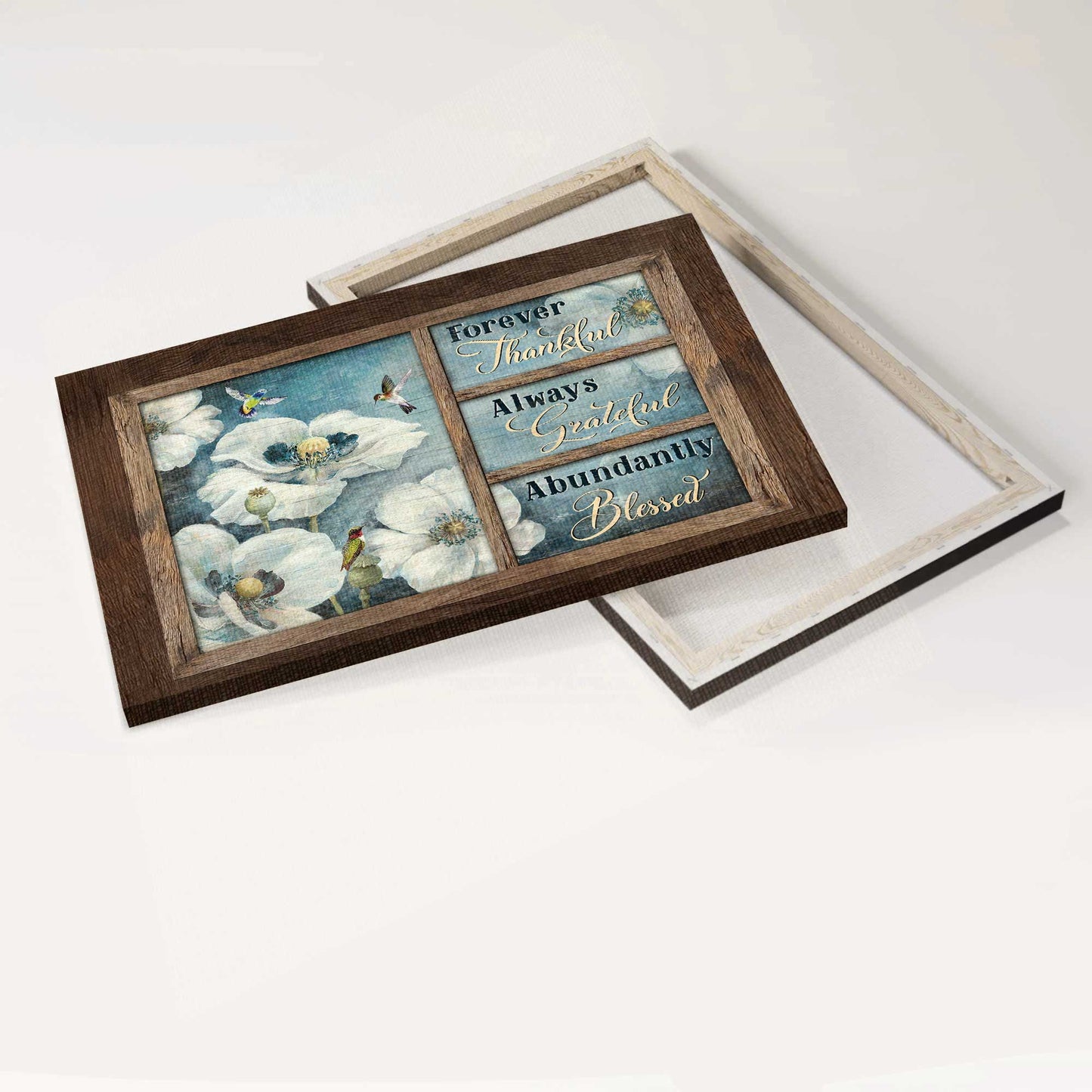 Jesus Landscape Canvas- Pretty hummingbird, White flower painting- Gift for Christian- Always grateful, abundantly blesses - Landscape Canvas Prints, Christian Wall Art