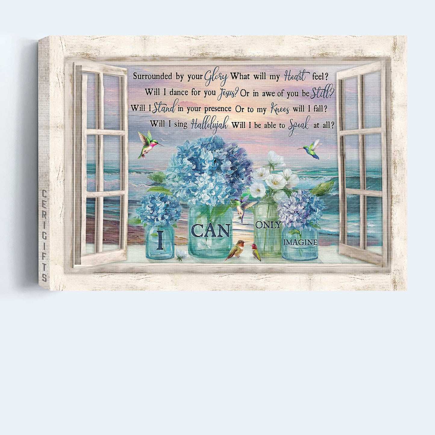 Jesus Landscape Canvas- Pretty hydrangea, Blue flower, Amazing sunset- Gift for Christian- I can only imagine - Landscape Canvas Prints, Christian Wall Art