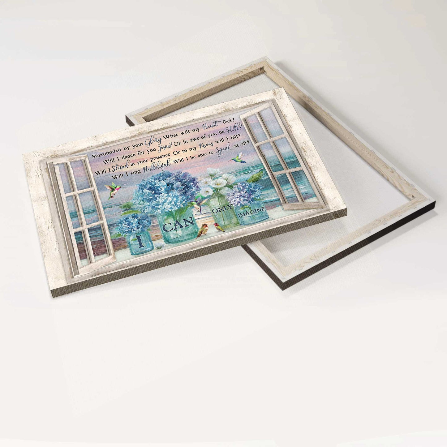 Jesus Landscape Canvas- Pretty hydrangea, Blue flower, Amazing sunset- Gift for Christian- I can only imagine - Landscape Canvas Prints, Christian Wall Art