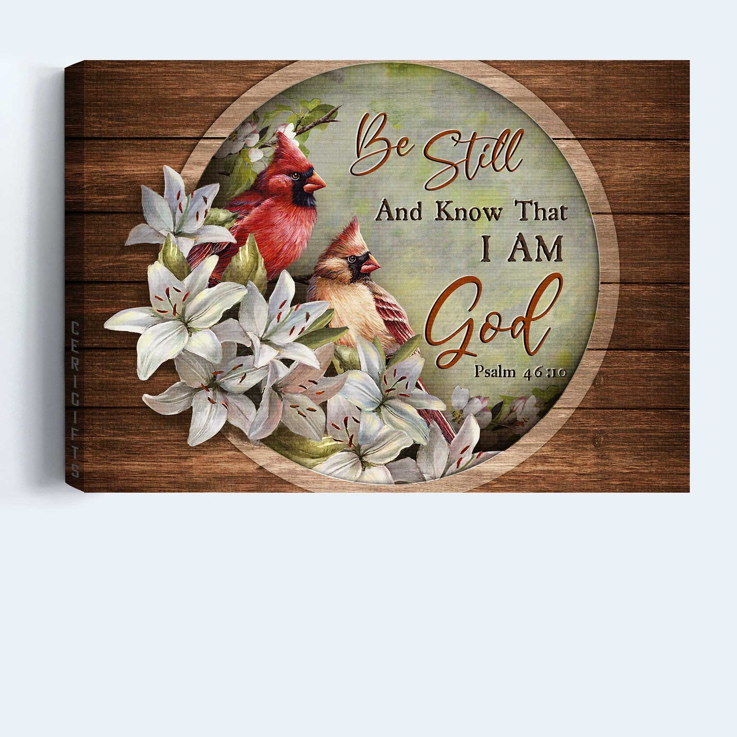 Jesus Landscape Canvas- Pretty lily flower, Watercolor cardinal canvas- Gift for Christian- Be still and know that I am God - Landscape Canvas Prints, Christian Wall Art