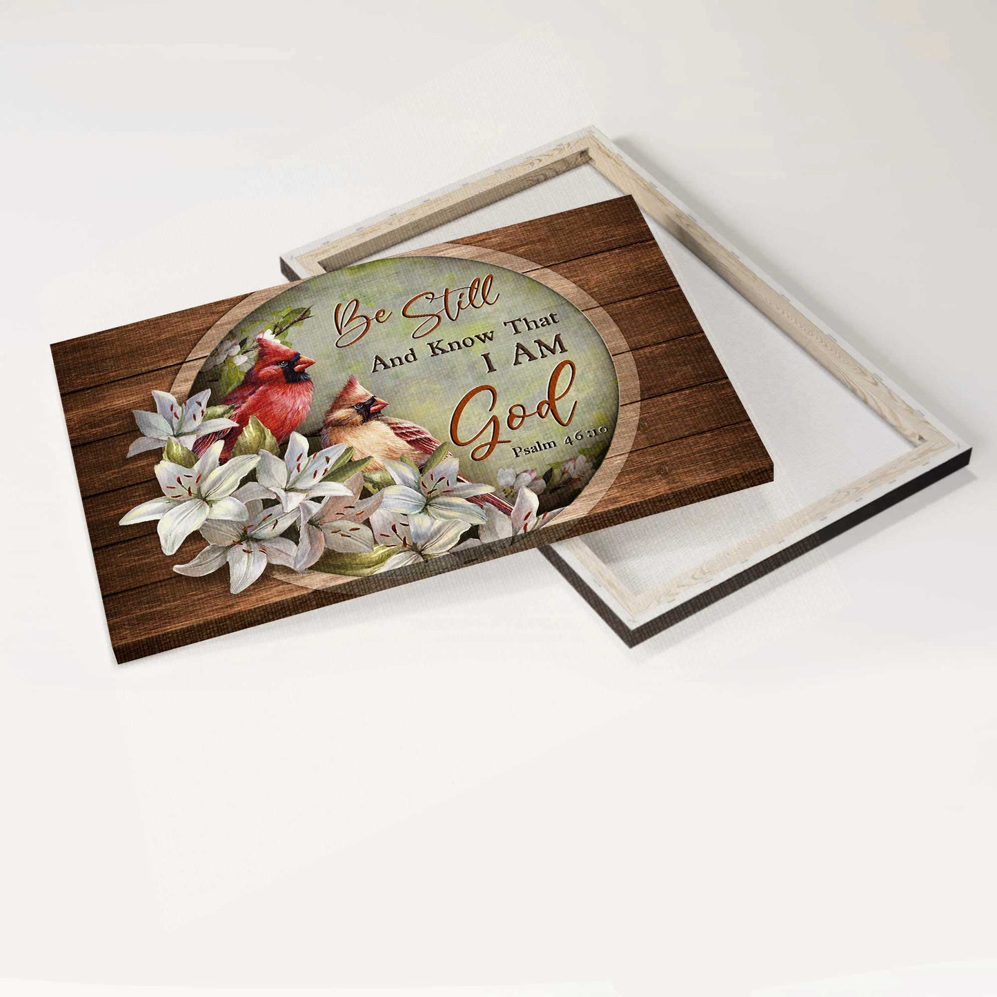 Jesus Landscape Canvas- Pretty lily flower, Watercolor cardinal canvas- Gift for Christian- Be still and know that I am God - Landscape Canvas Prints, Christian Wall Art