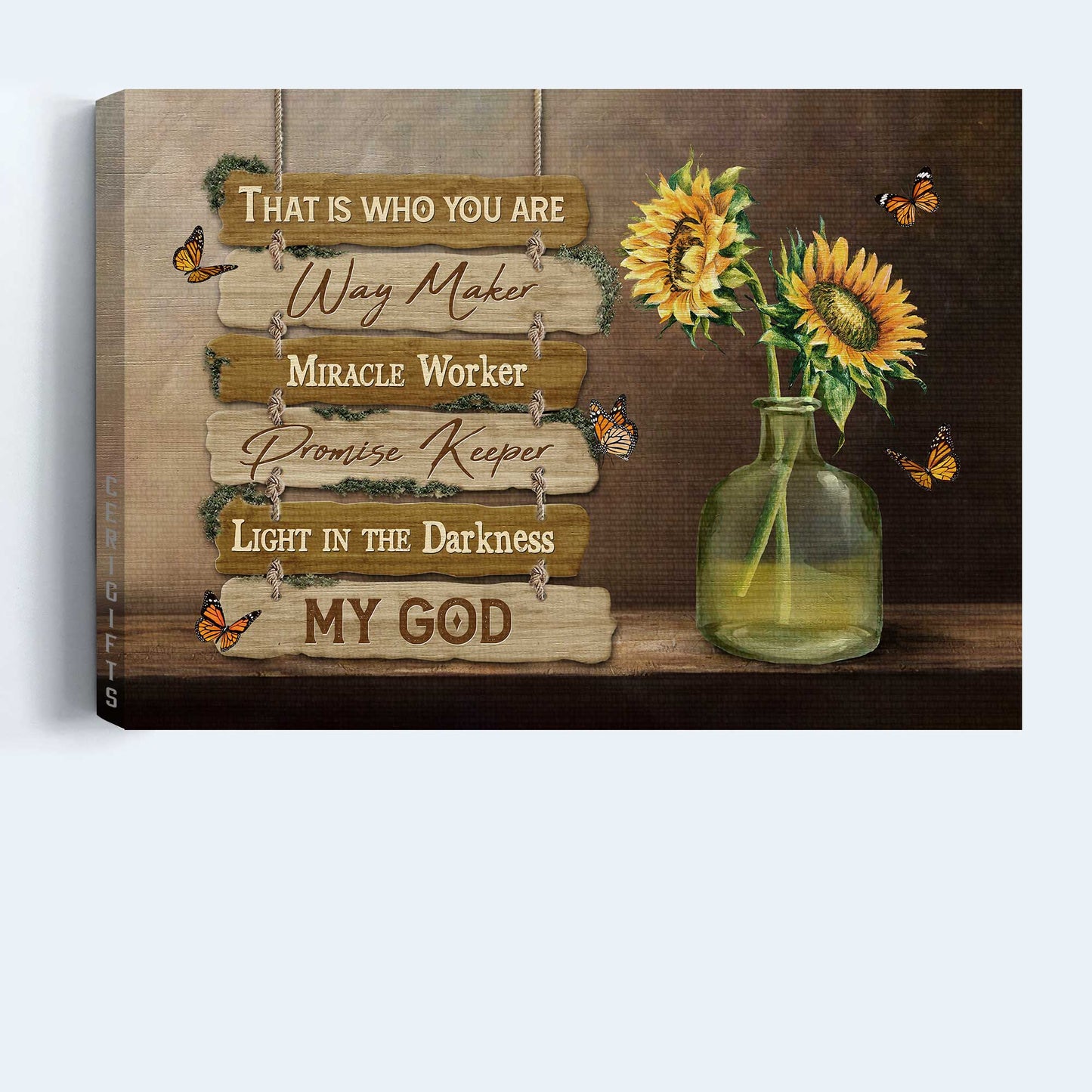 Jesus Landscape Canvas- Pretty sunflower, Crystal vase, Monarch butterfly canvas- Gift for Christian- That is who you are - Landscape Canvas Prints, Christian Wall Art