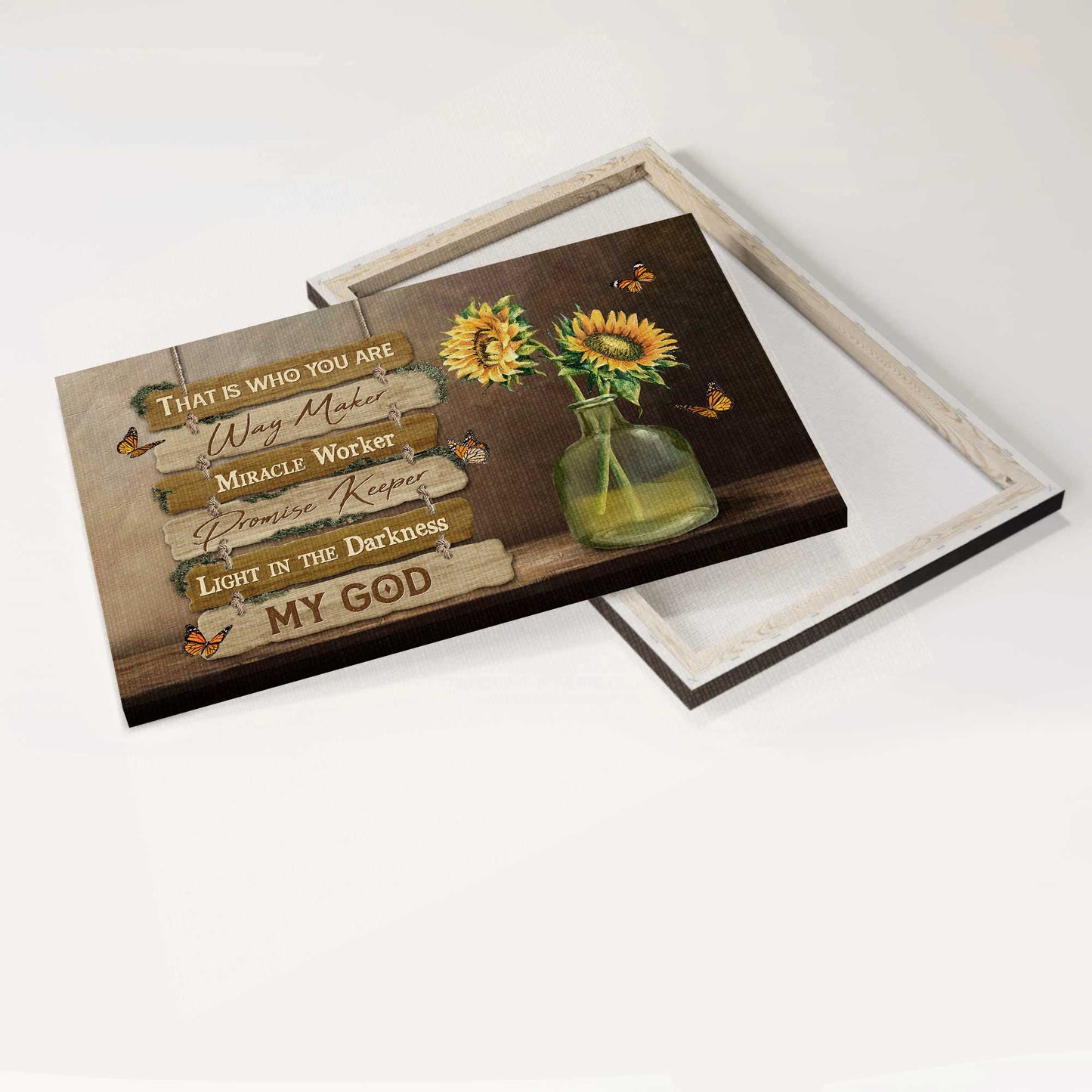 Jesus Landscape Canvas- Pretty sunflower, Crystal vase, Monarch butterfly canvas- Gift for Christian- That is who you are - Landscape Canvas Prints, Christian Wall Art