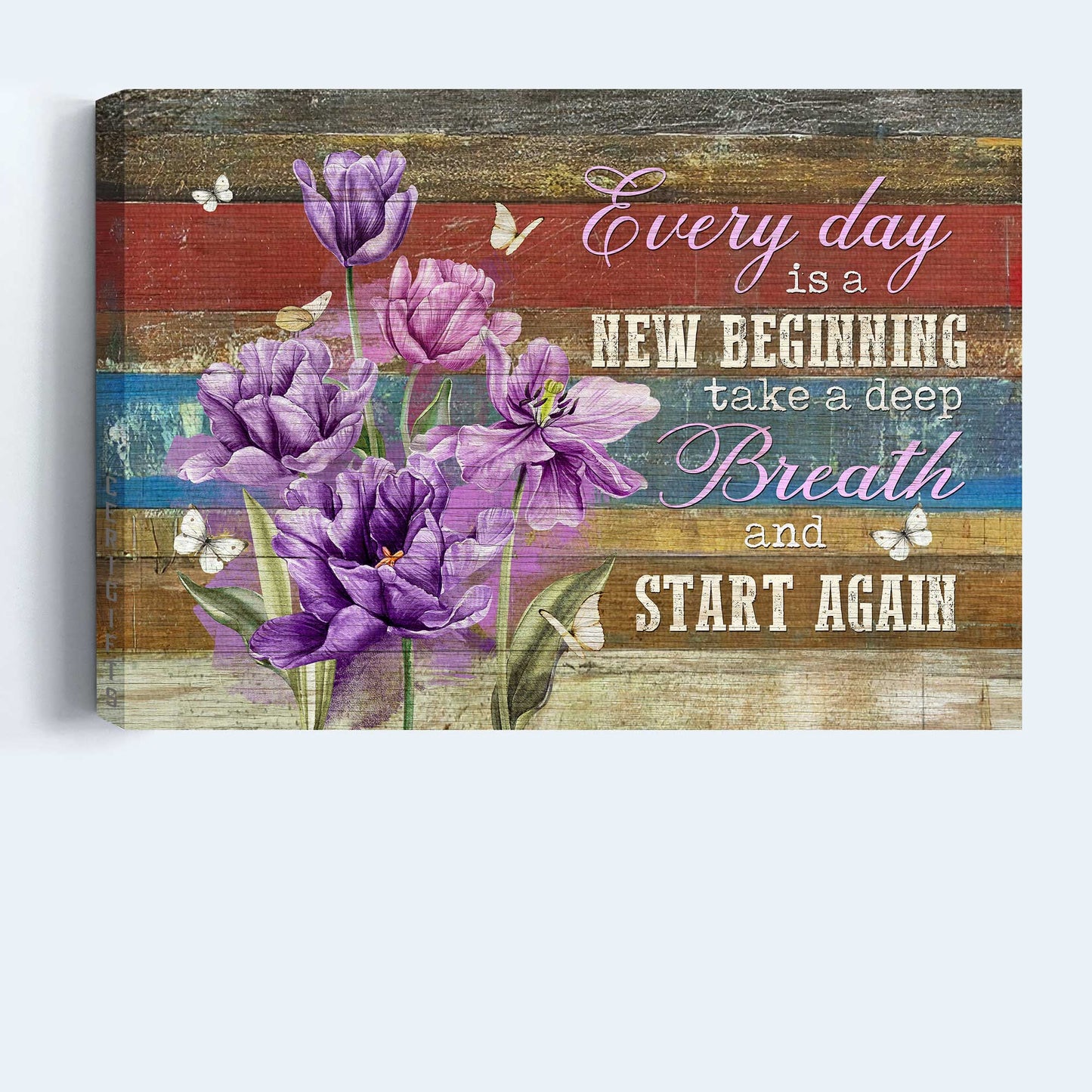 Jesus Landscape Canvas- Purple flower drawing, Butterfly painting- Gift for Christian- Every day is a new beginning - Landscape Canvas Prints, Christian Wall Art