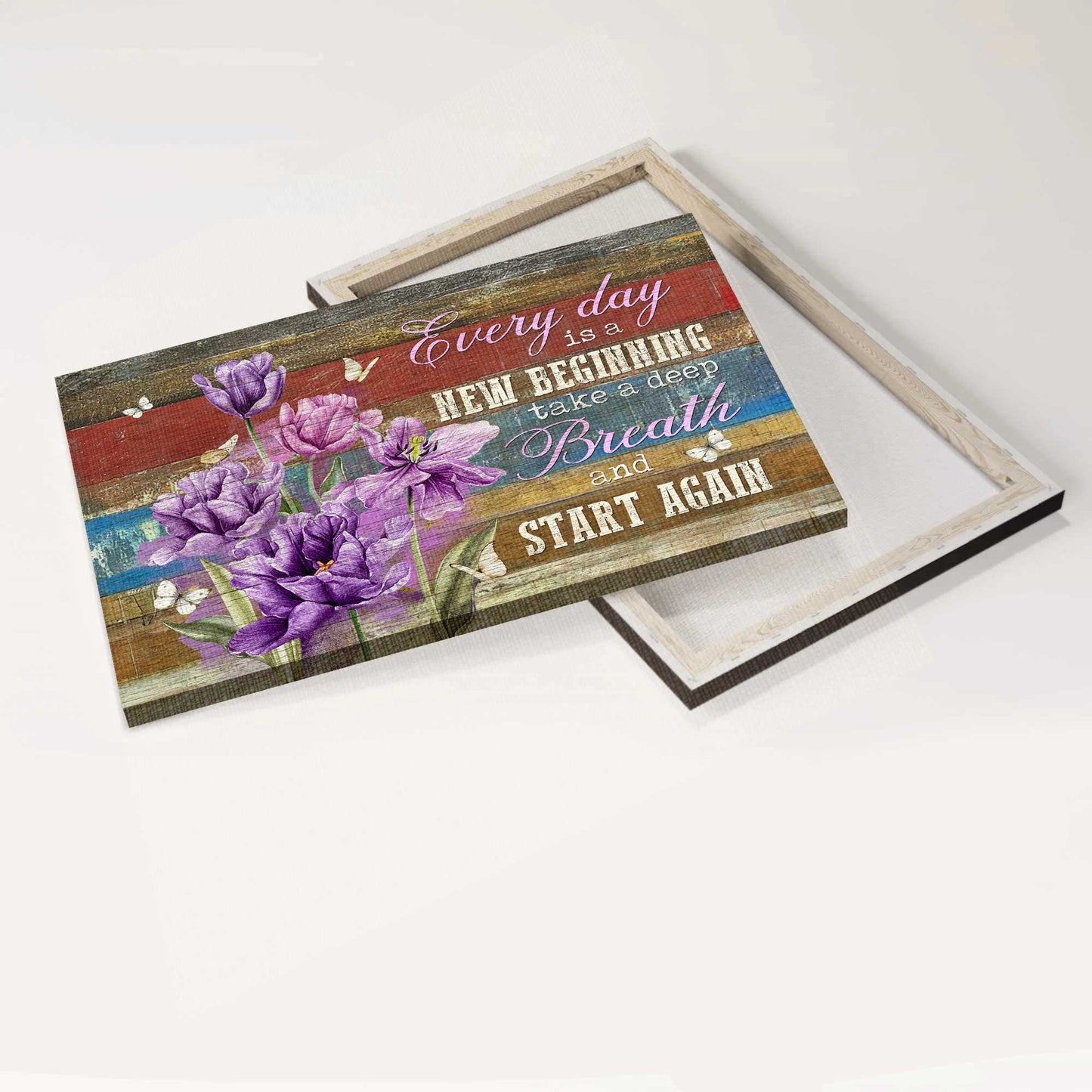 Jesus Landscape Canvas- Purple flower drawing, Butterfly painting- Gift for Christian- Every day is a new beginning - Landscape Canvas Prints, Christian Wall Art