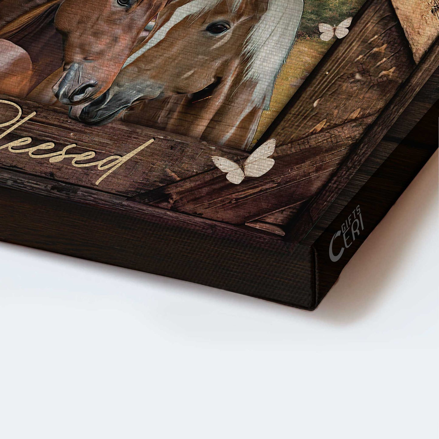 Jesus Landscape Canvas- Quarter horse painting, Vintage frame, Pretty butterfly, Simply blessed canvas- Gift for Christian - Landscape Canvas Prints, Christian Wall Art