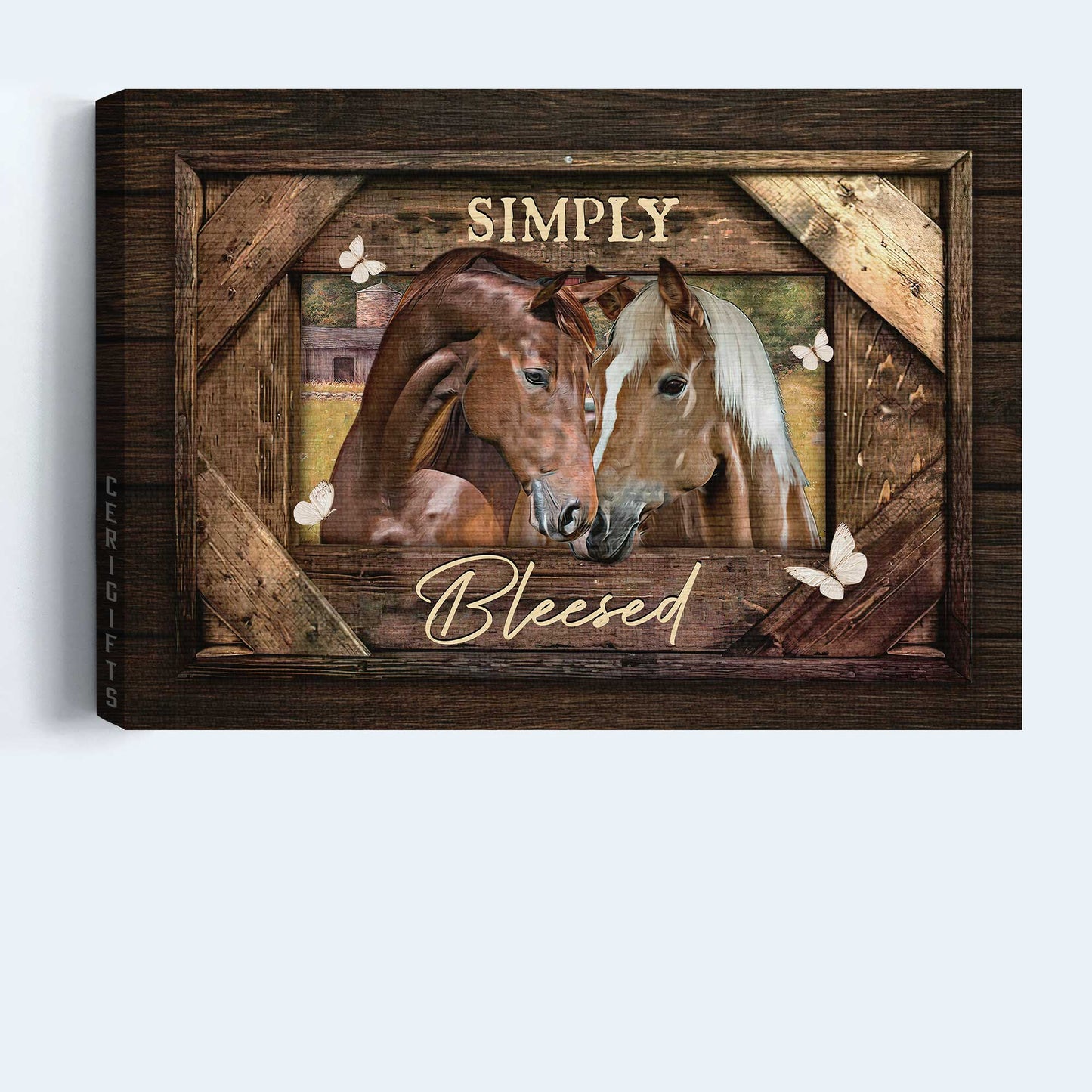 Jesus Landscape Canvas- Quarter horse painting, Vintage frame, Pretty butterfly, Simply blessed canvas- Gift for Christian - Landscape Canvas Prints, Christian Wall Art