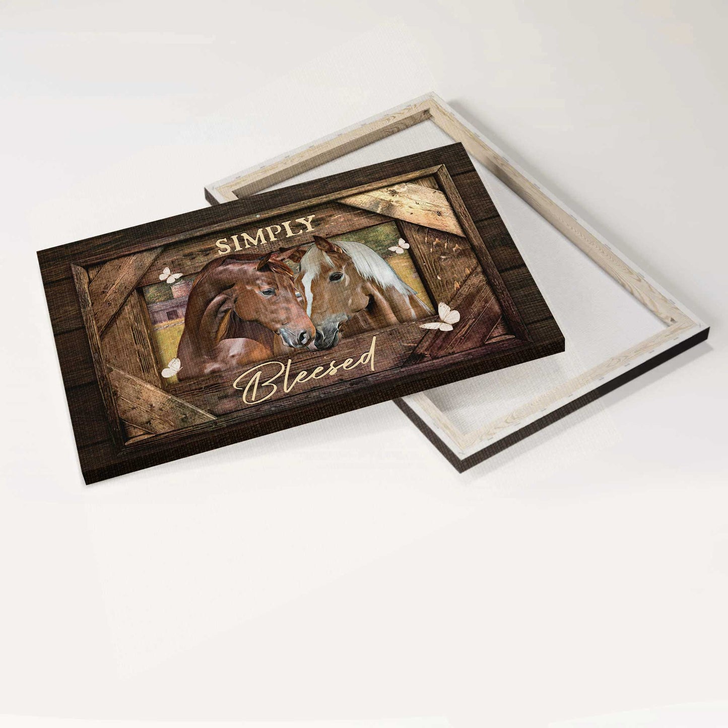 Jesus Landscape Canvas- Quarter horse painting, Vintage frame, Pretty butterfly, Simply blessed canvas- Gift for Christian - Landscape Canvas Prints, Christian Wall Art