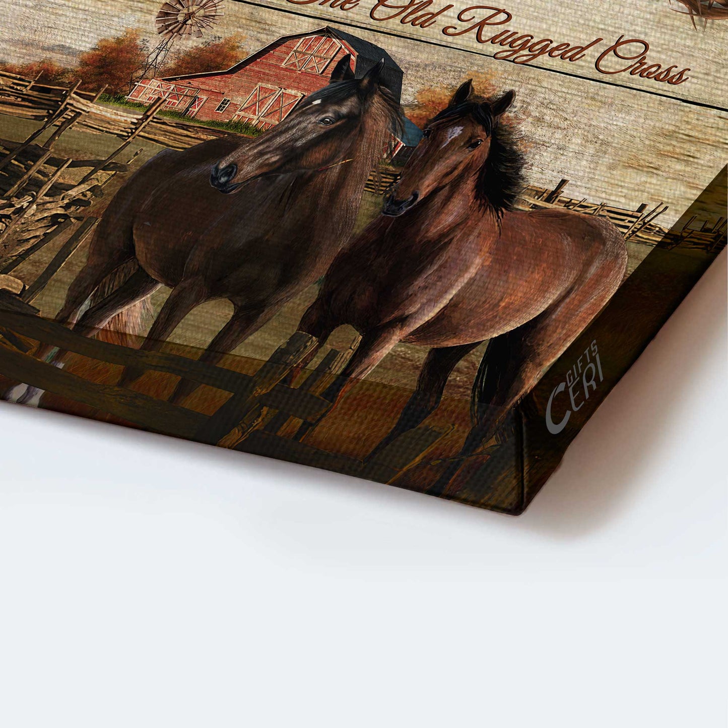 Jesus Landscape Canvas- Quarter horses, Wooden fence, Yellow sky- Gift for Christian- I still believe in amazing grace - Landscape Canvas Prints, Christian Wall Art