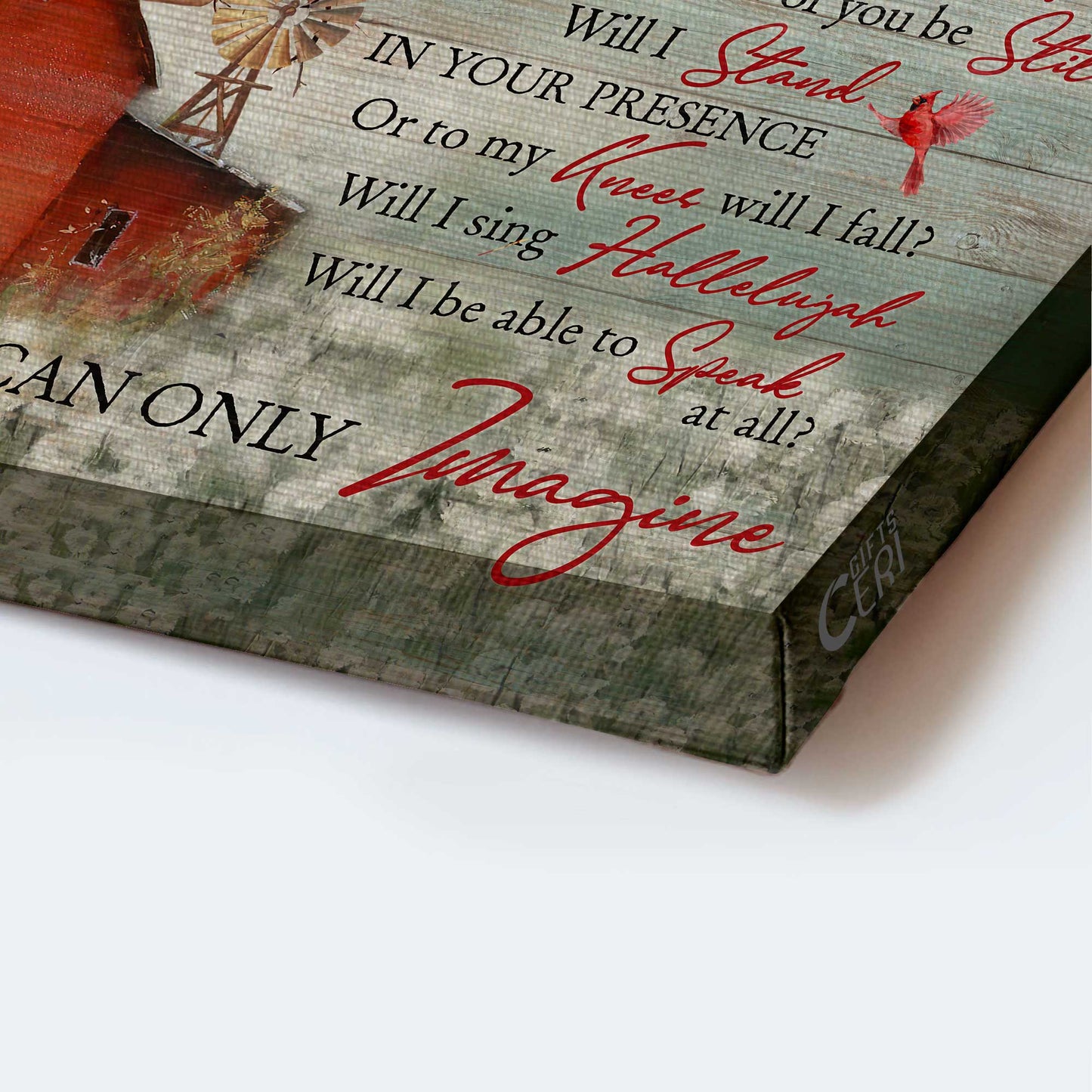 Jesus Landscape Canvas- Red barn, Field of dandelion, Cardinal drawing- Gift for Christian- I can only imagine - Landscape Canvas Prints, Christian Wall Art