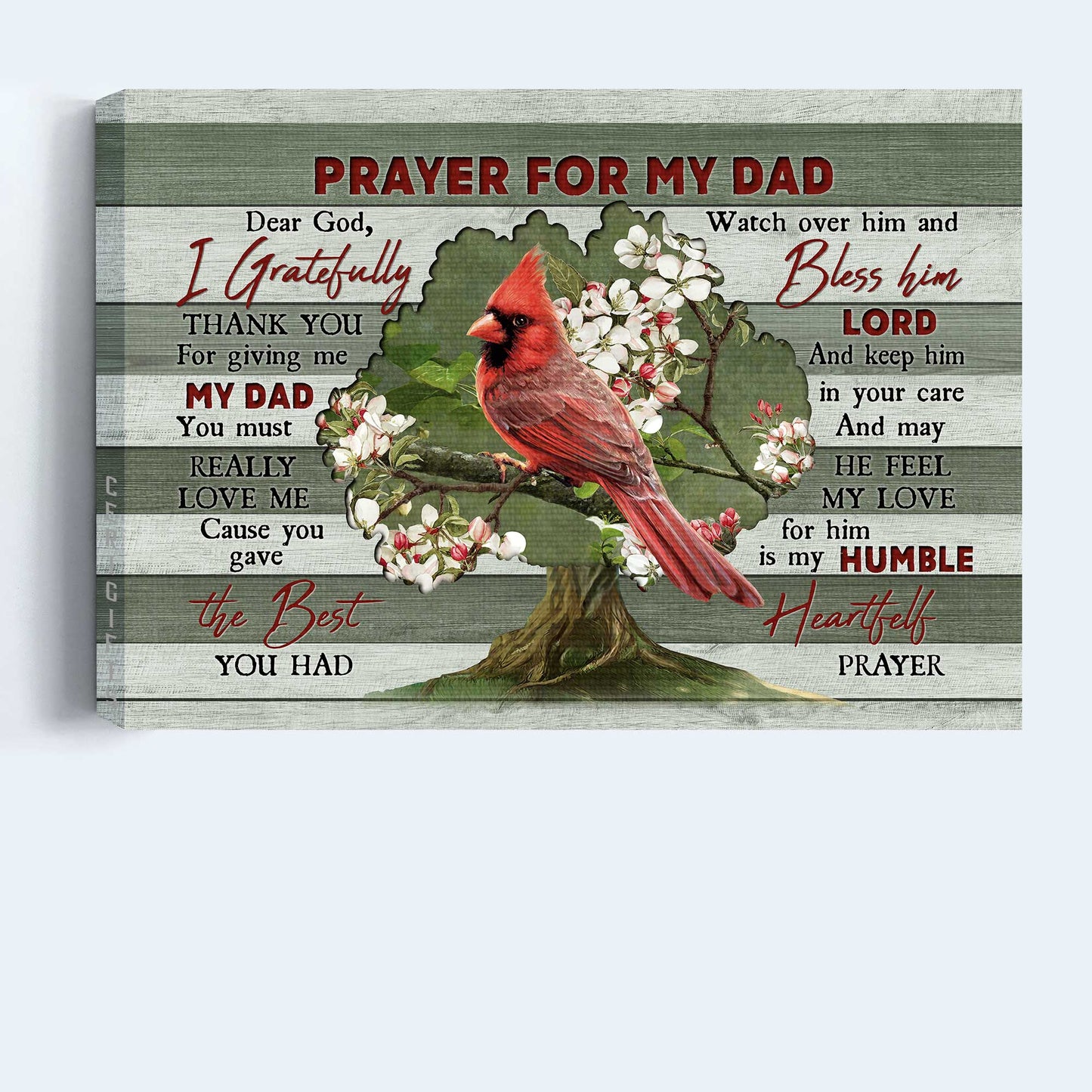 Memorial Landscape Canvas- Red cardinal, Bleeding heart vine- Memorial gift for members family- Prayer for my Dad- Heaven Landscape Canvas Prints, Wall Art